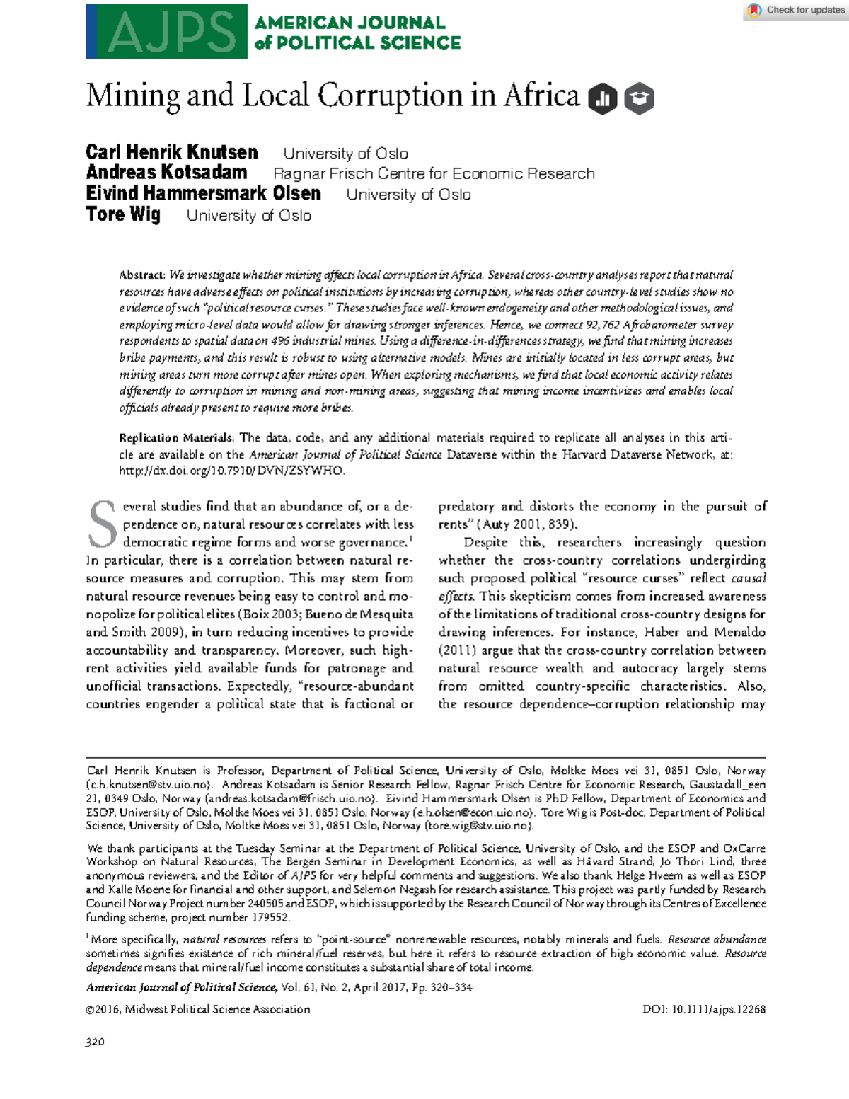 Mining and Local Corruption in Africa - Several cross-country analyses ...