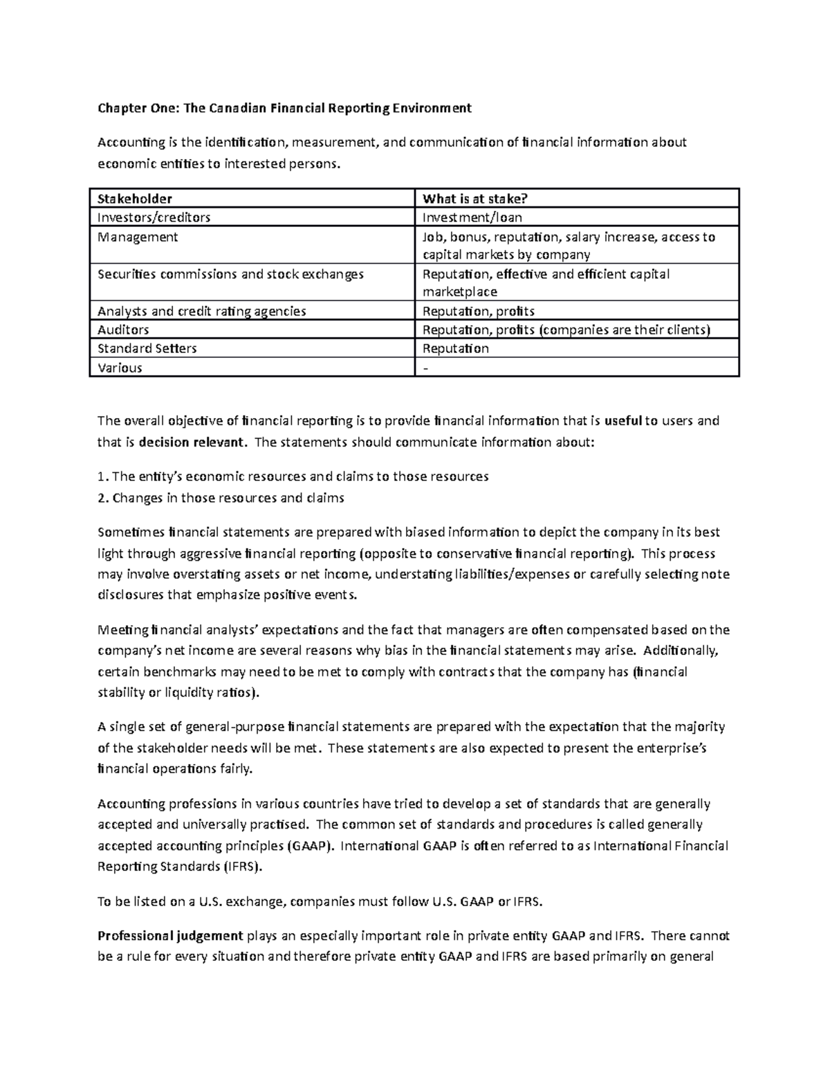 Accounting - Chapter 1 - Lecture notes 1 - Chapter One: The Canadian ...