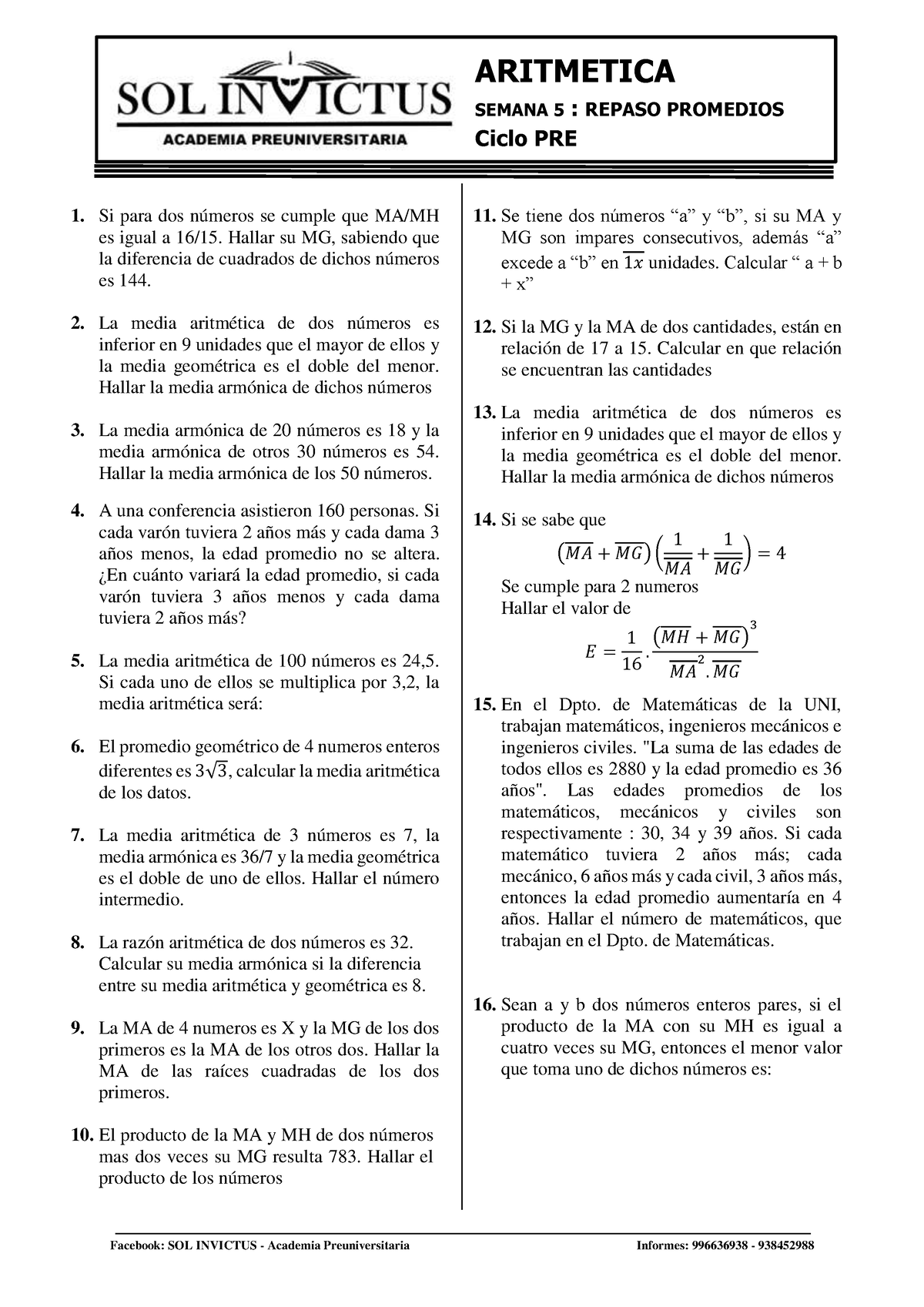 Semana 5 - Repaso Artiemtica - Facebook: SOL INVICTUS - Academia ...