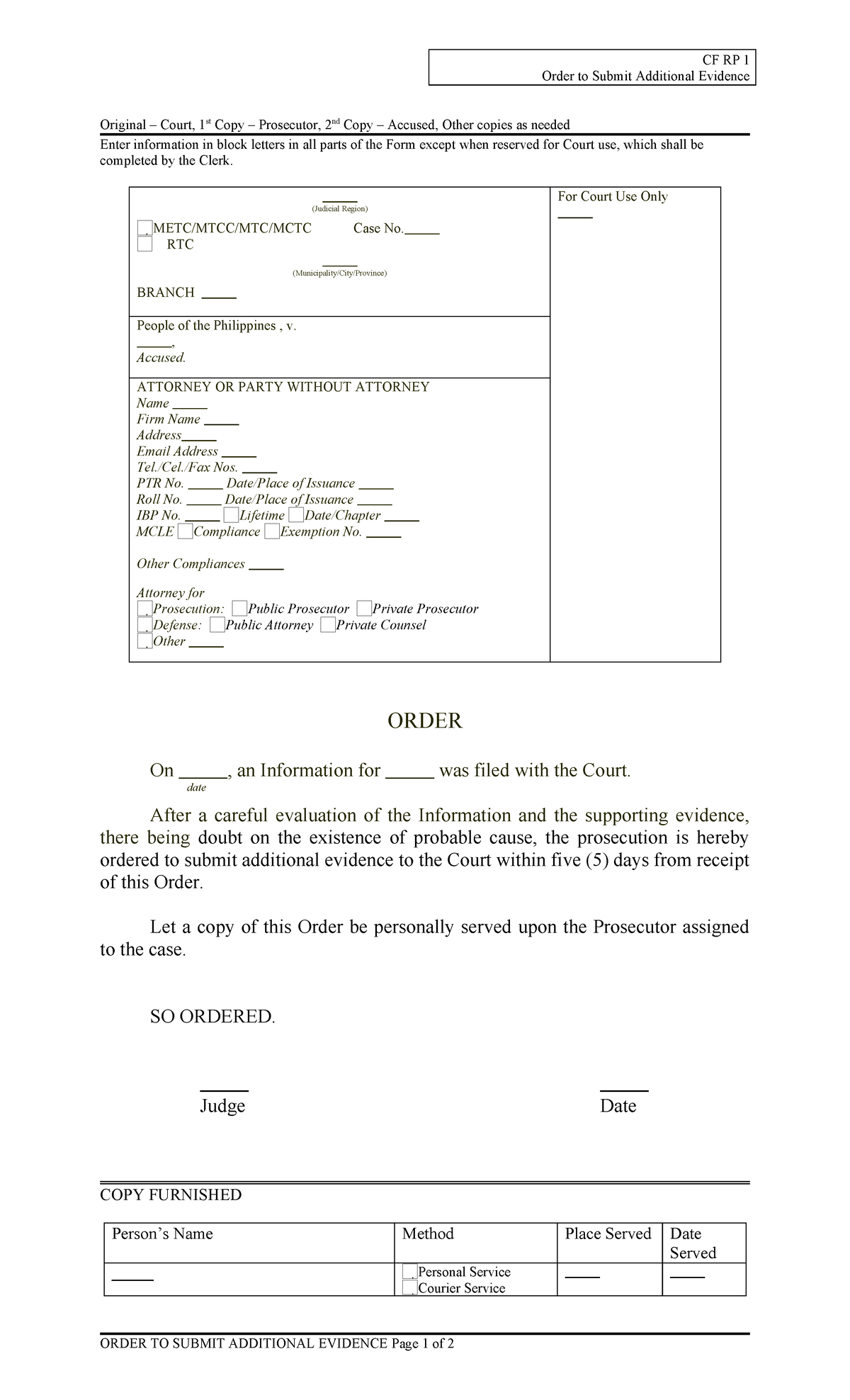 CF RP 1 Order to Submit Additional Evidence - CF RP 1 Order to Submit ...