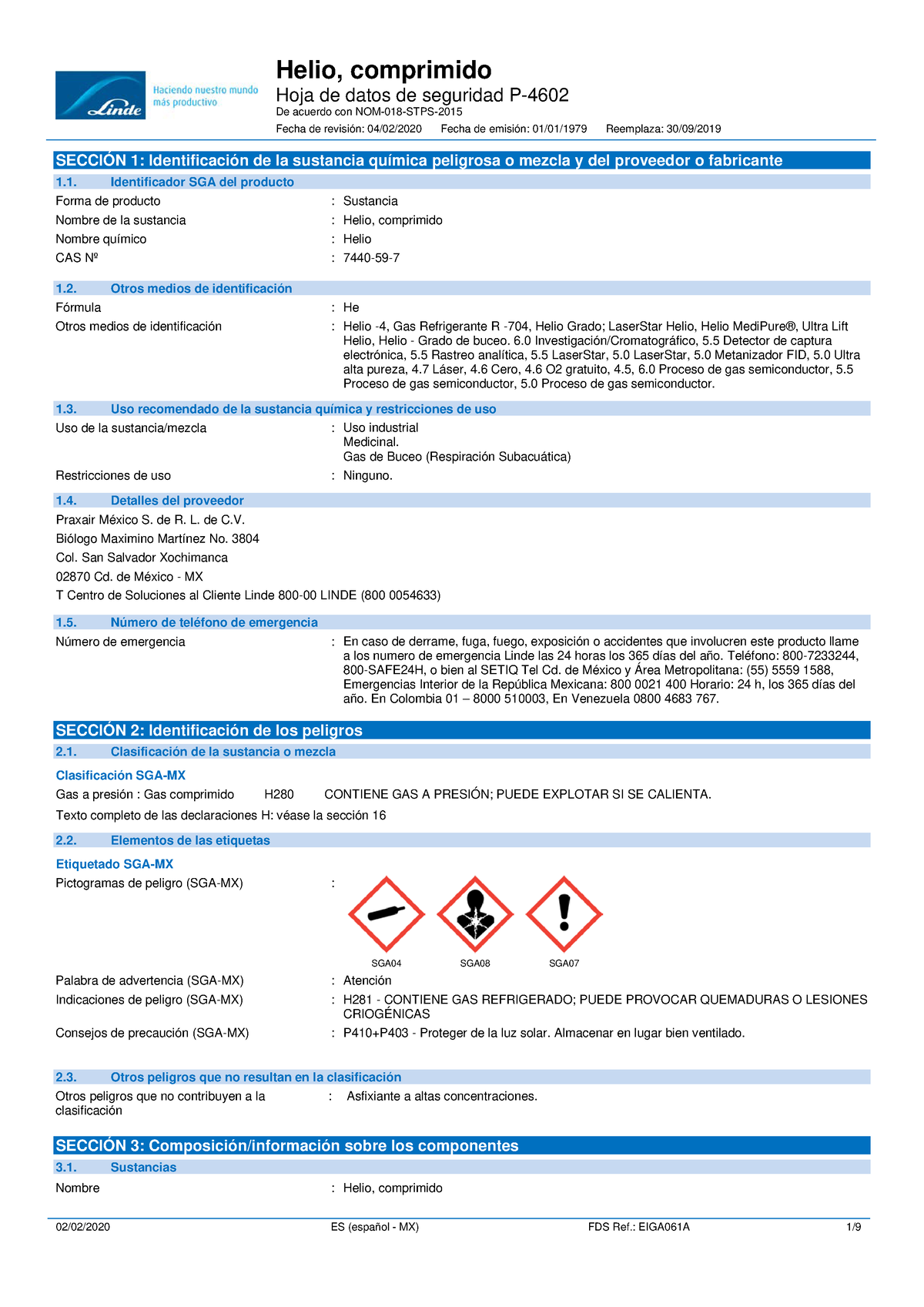 P-4602 Helio Comprimido (7440-59-7) - Hoja De Datos De Seguridad P ...