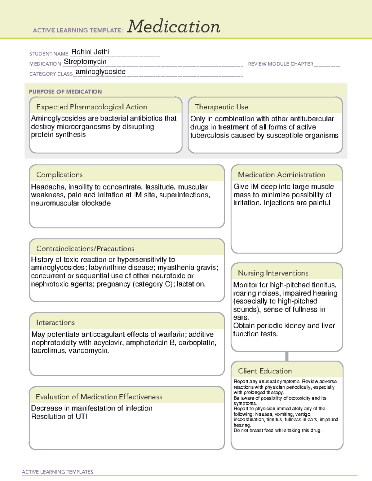 Streptomycin Template 2 - Active Learning Templates Medication Student 