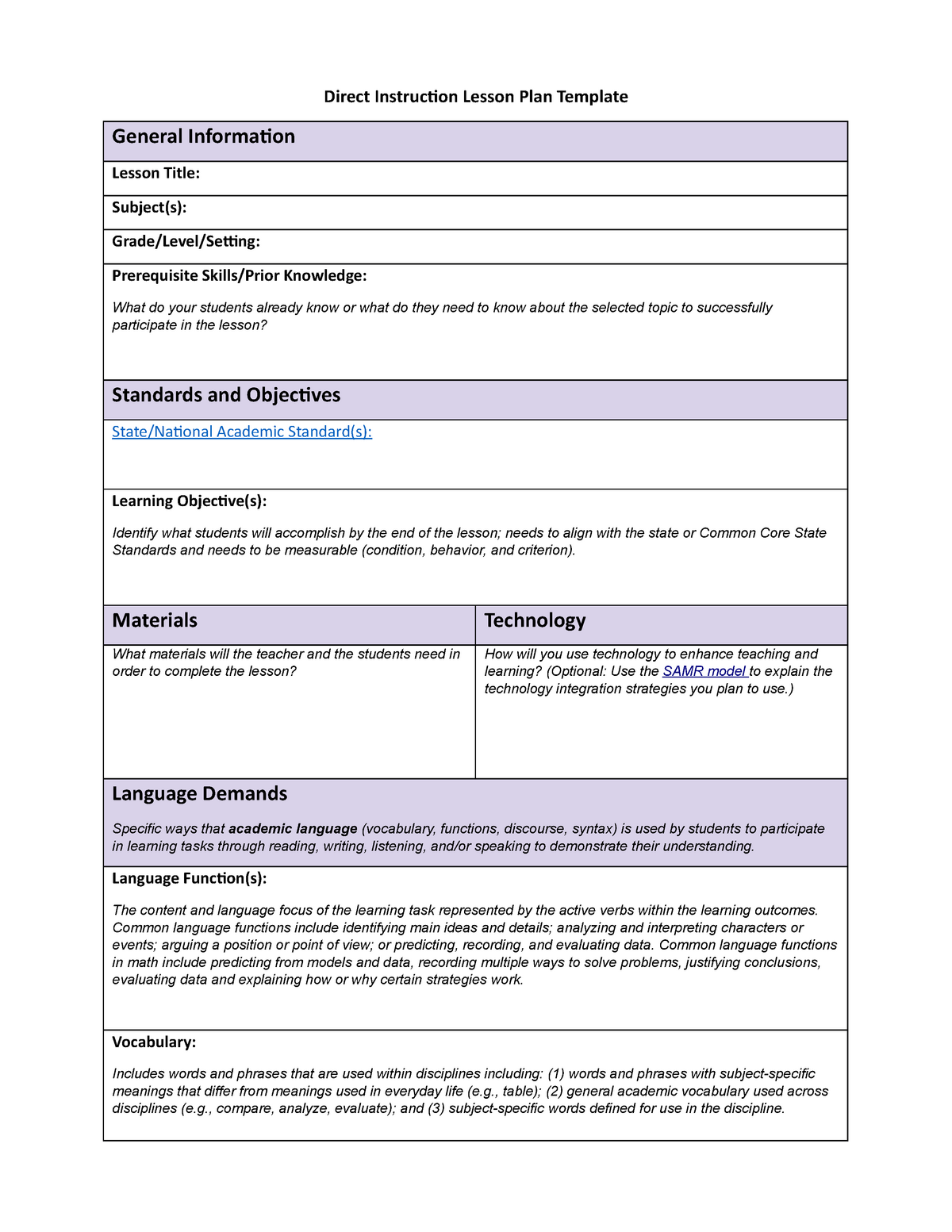 Wgu Direct Instruction Lesson Plan Template Studocu