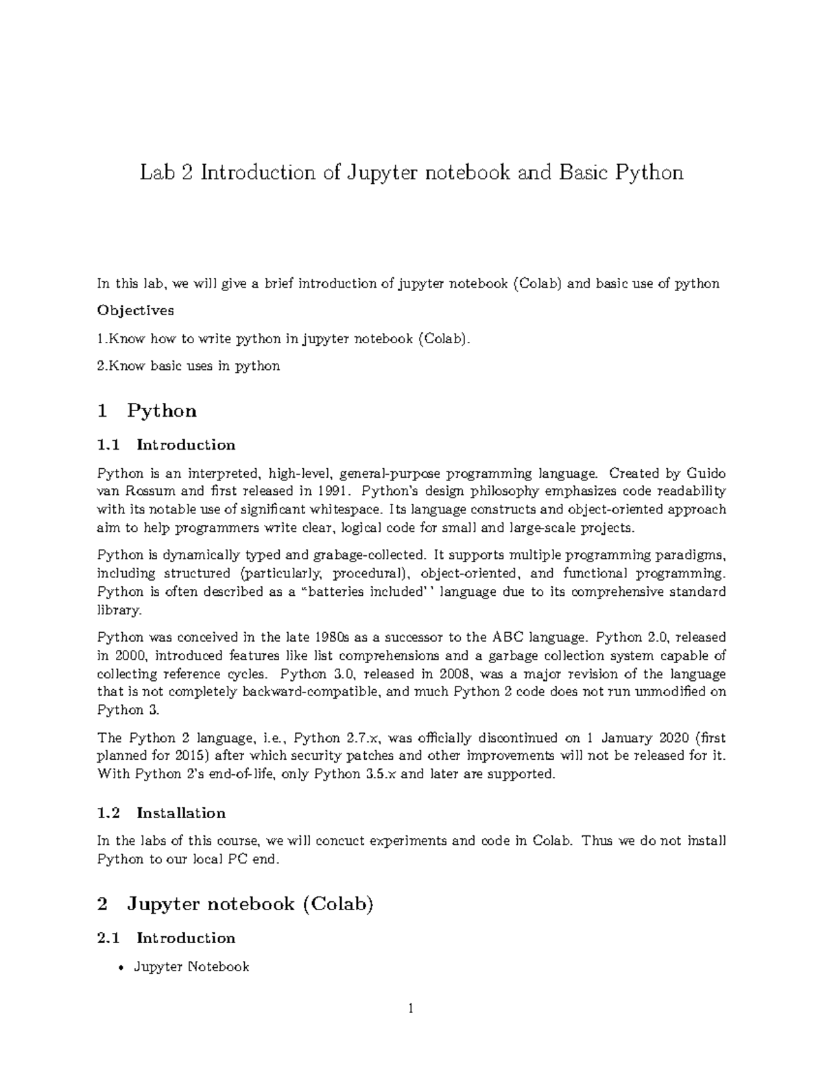 Lab 2 Introduction of Jupyter notebook and Basic Python - 2 basic uses ...