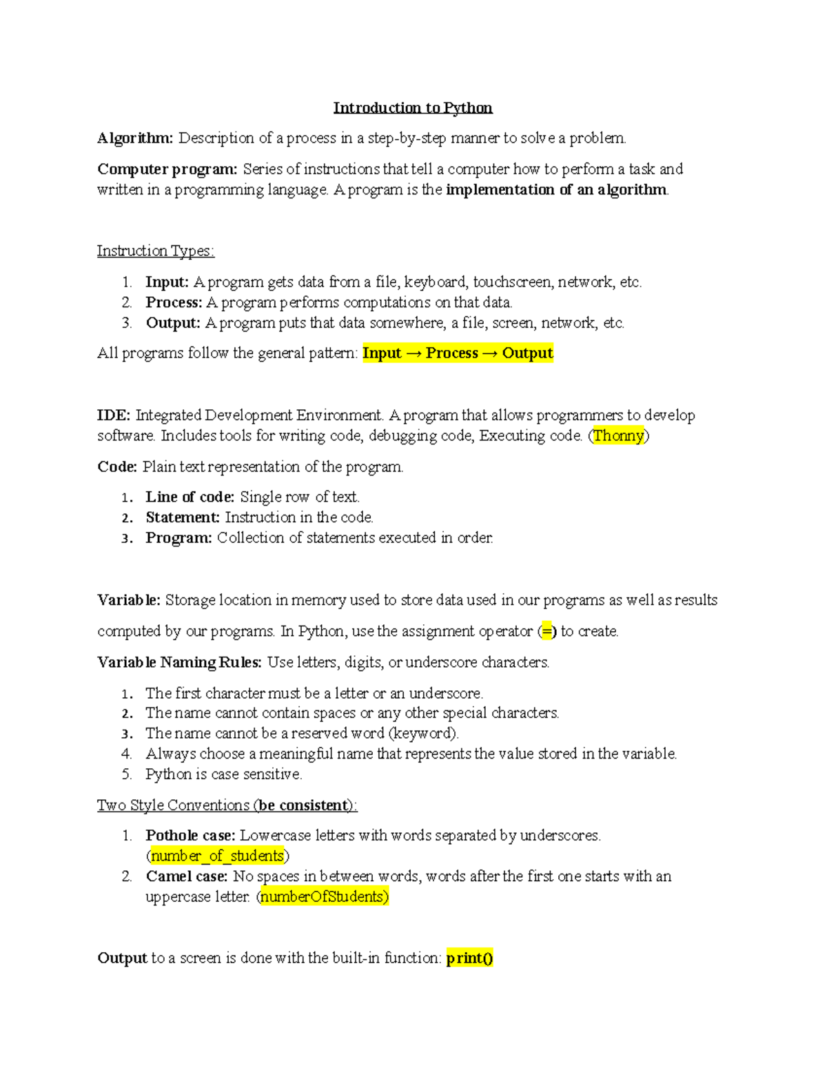 1 - Introduction to Python - Introduction to Python Algorithm ...