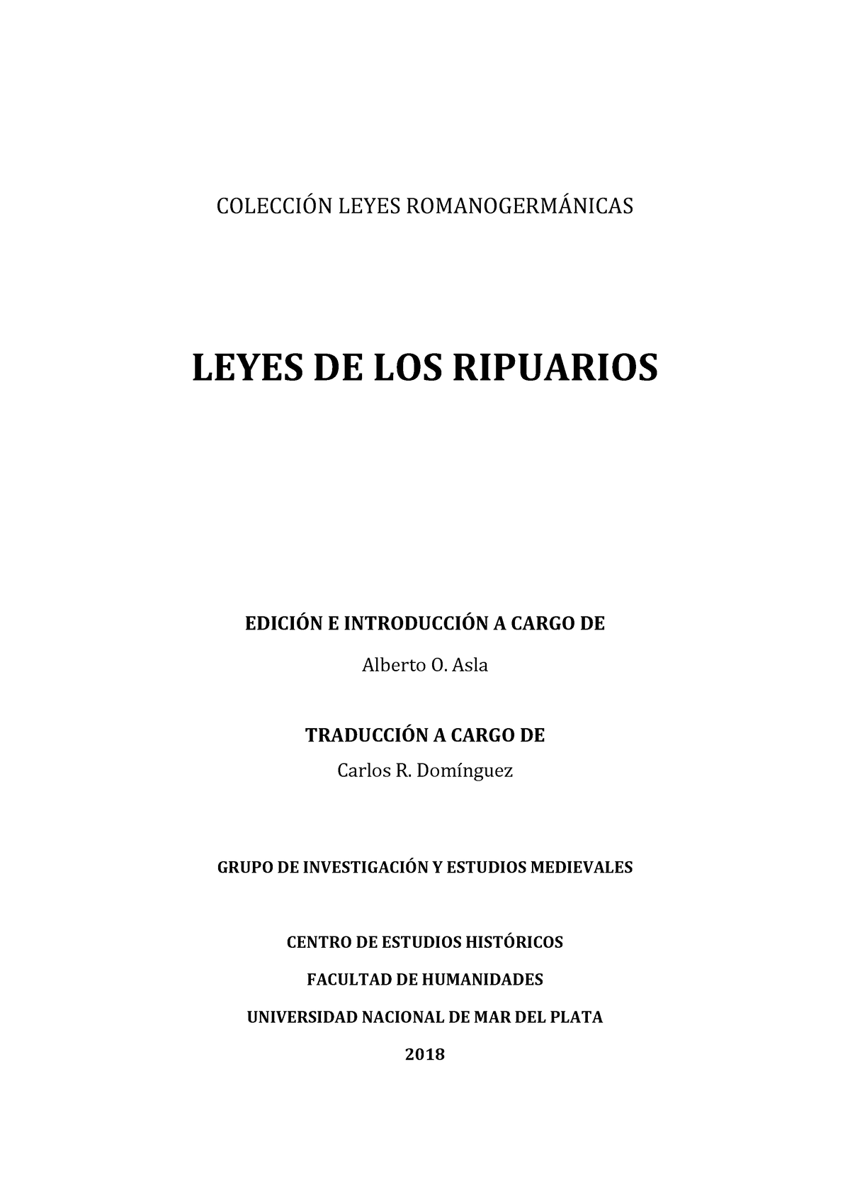 Leyes De Los Ripuarios - Historia - COLECCI”N LEYES ROMANOGERM¡NICAS ...