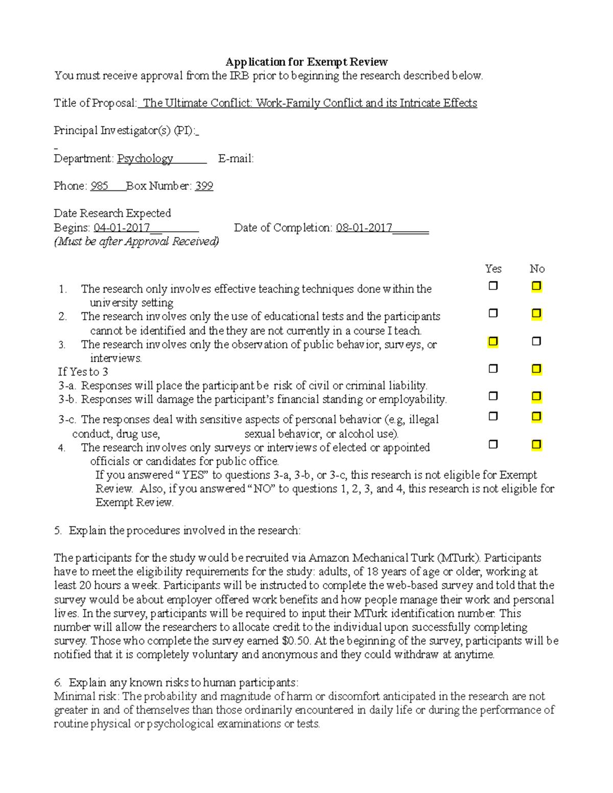 Application for exempt review Application for Exempt Review You must