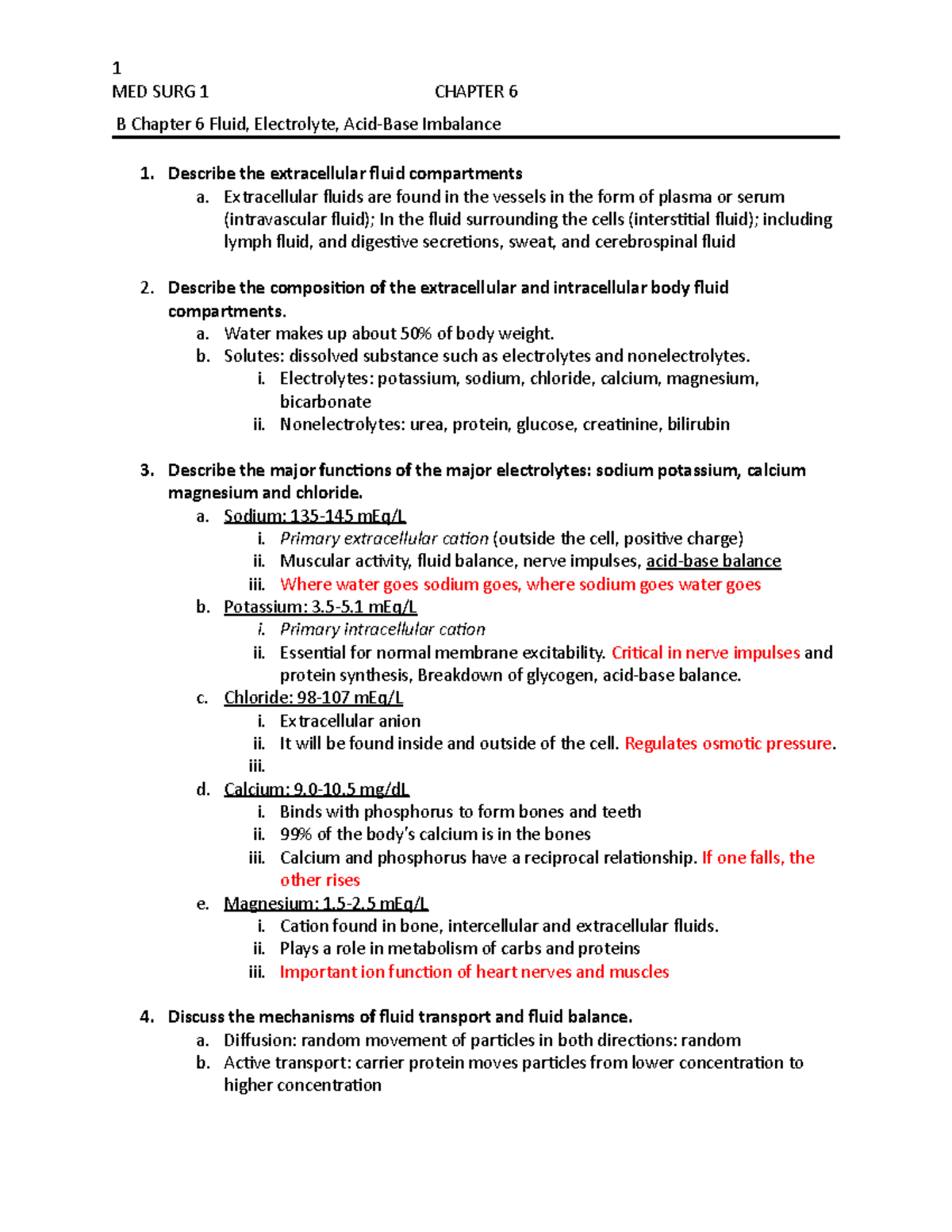 Chapter 6 Fluids - MED SURG 1 CHAPTER 6 B Chapter 6 Fluid, Electrolyte ...