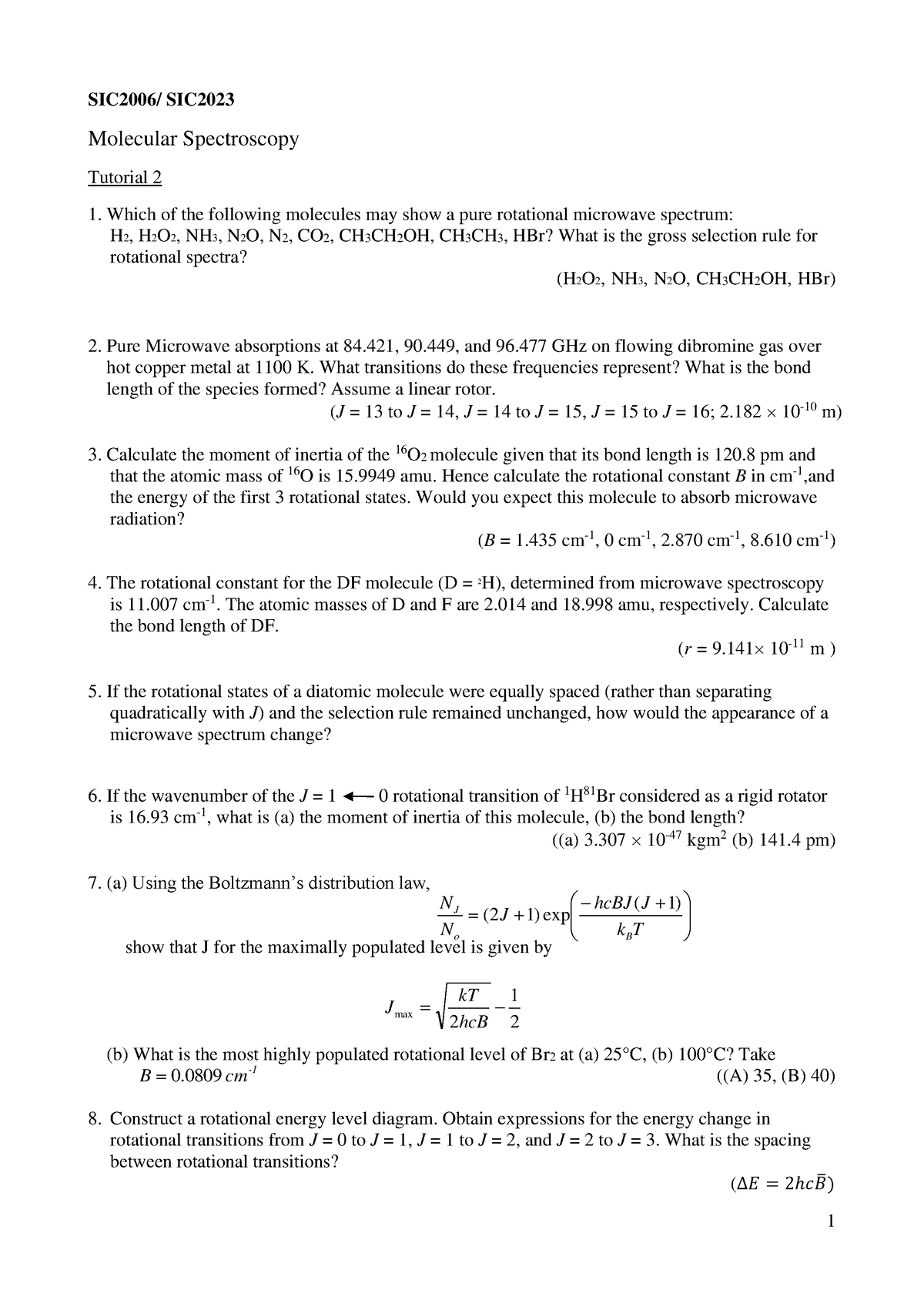 Tutorial 2 - Which of the following molecules may show a pure ...