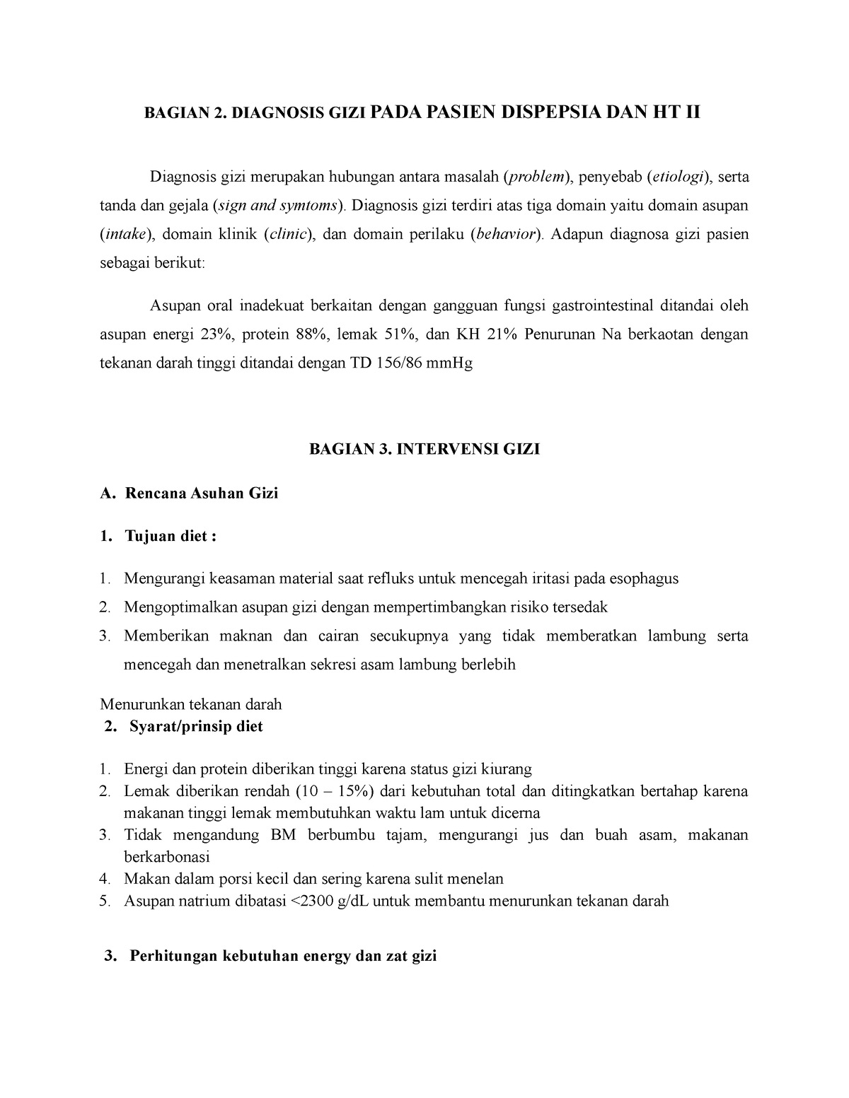 Bagian 2 Nutritional Diagnosis IN Dyspeptic AND HT II Patients - BAGIAN ...