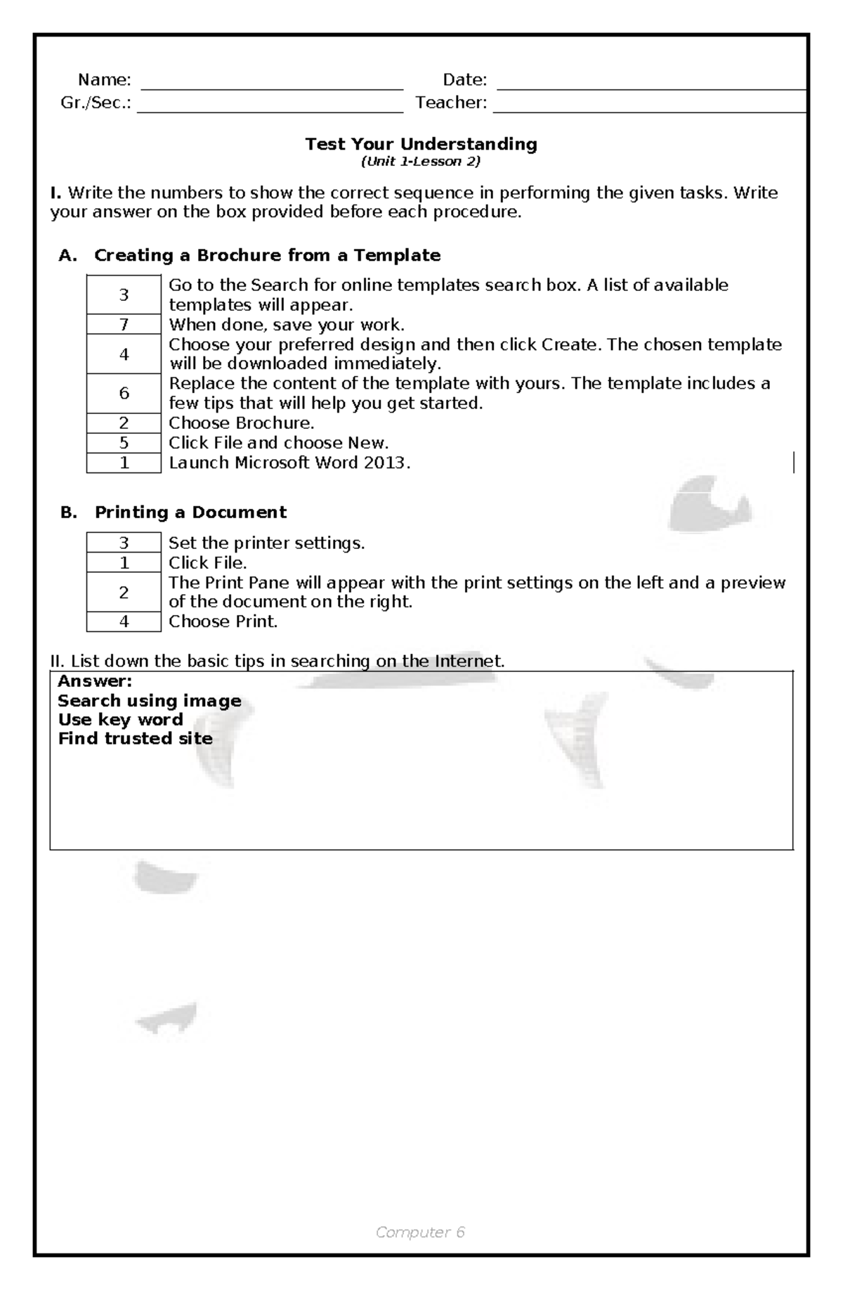 Assessment 2 - essay - Name: Date: Gr./Sec.: Teacher: Test Your ...
