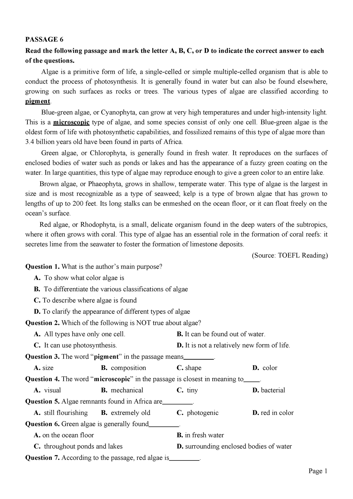 Bài 5 - Reading - Page 1 PASSAGE 6 Read The Following Passage And Mark ...