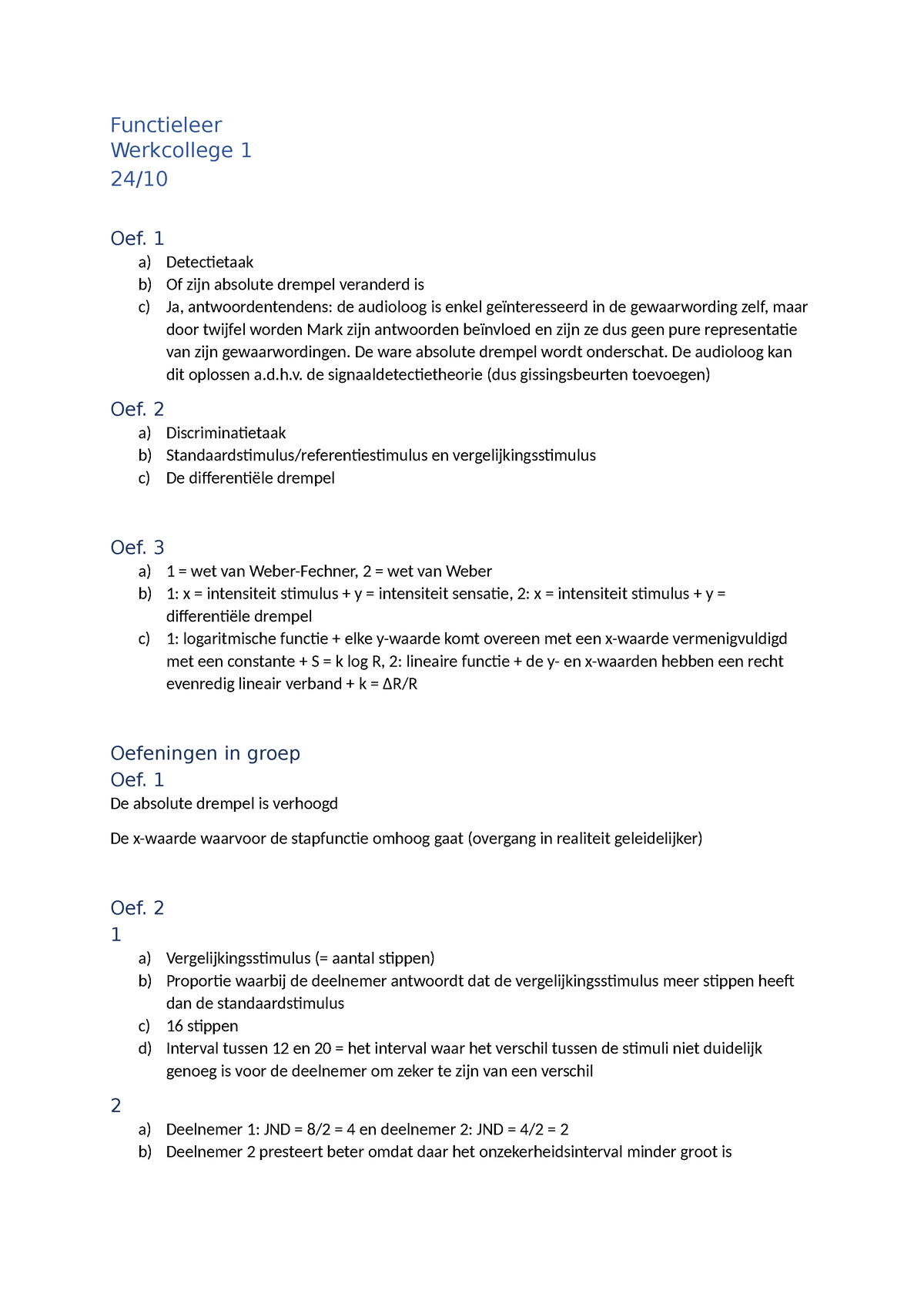 Functieleer Werkcolleges - Functieleer Werkcollege 1 24/ Oef. 1 A ...