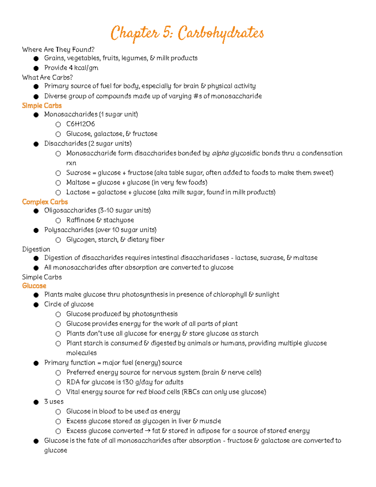 Chapter 5 Carbohydrates - Chapter 5: Carbohydrates Where Are They Found ...