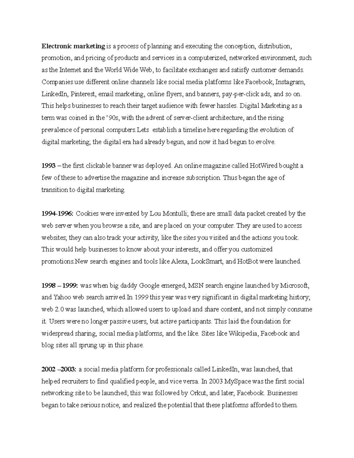 Evolution of E marketing - Electronic marketing is a process of ...