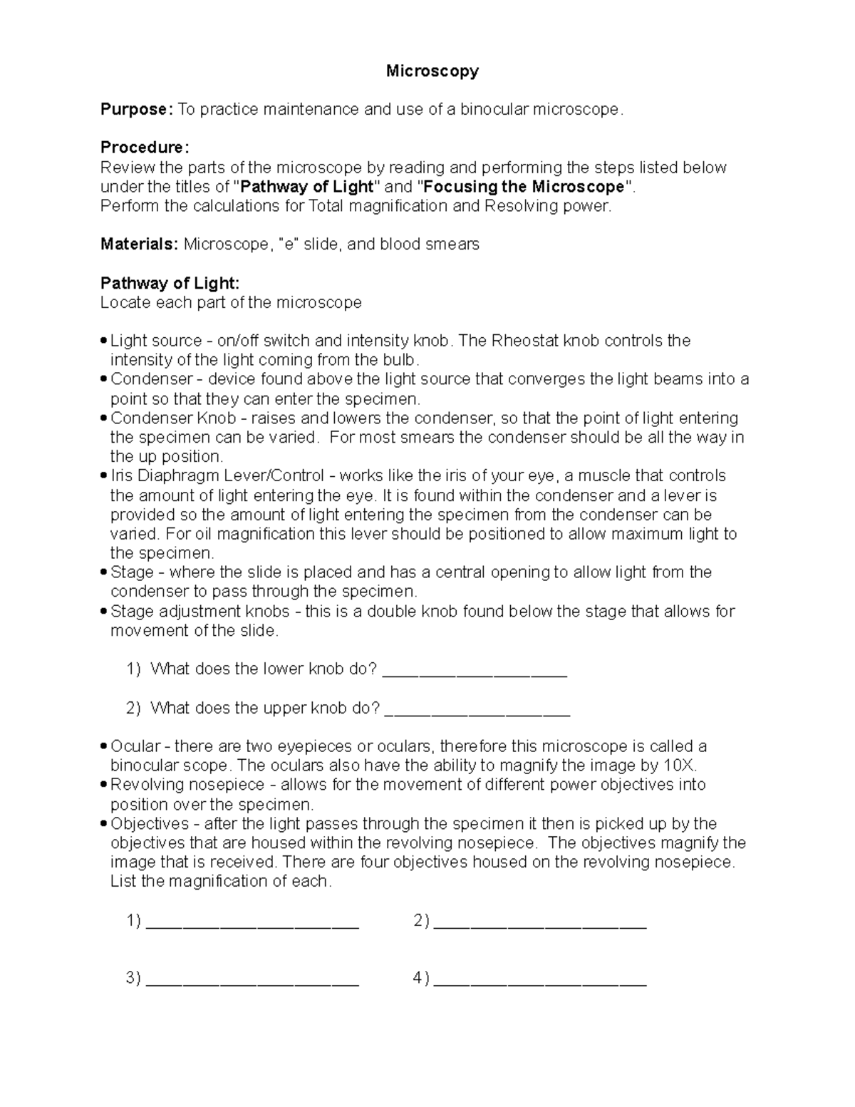 Microscopy lab 8 Intro to Lab Theory and Technique Lisa Deucunick