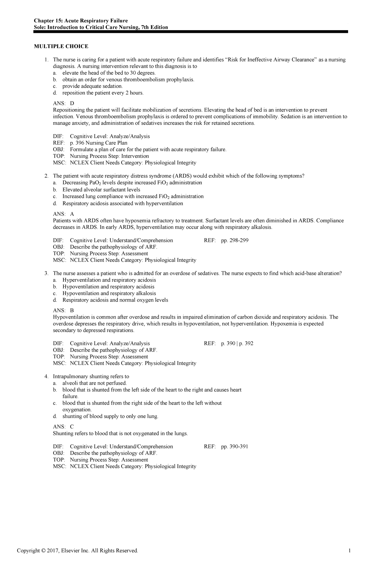 Ch. 15 acute respiratory failure copy - Chapter 15: Acute Respiratory ...