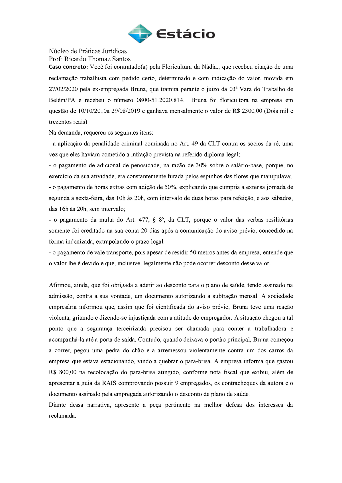 Caso Concreto - Contestação - Núcleo De Práticas Jurídicas Prof ...