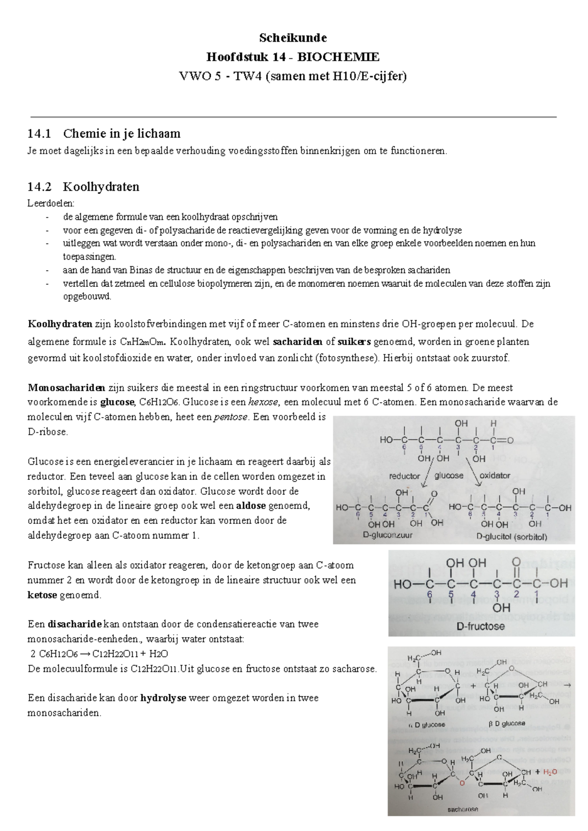 Scheikunde V5 H14 Biochemie (Chemie Overal) - Scheikunde Hoofdstuk 14 ...