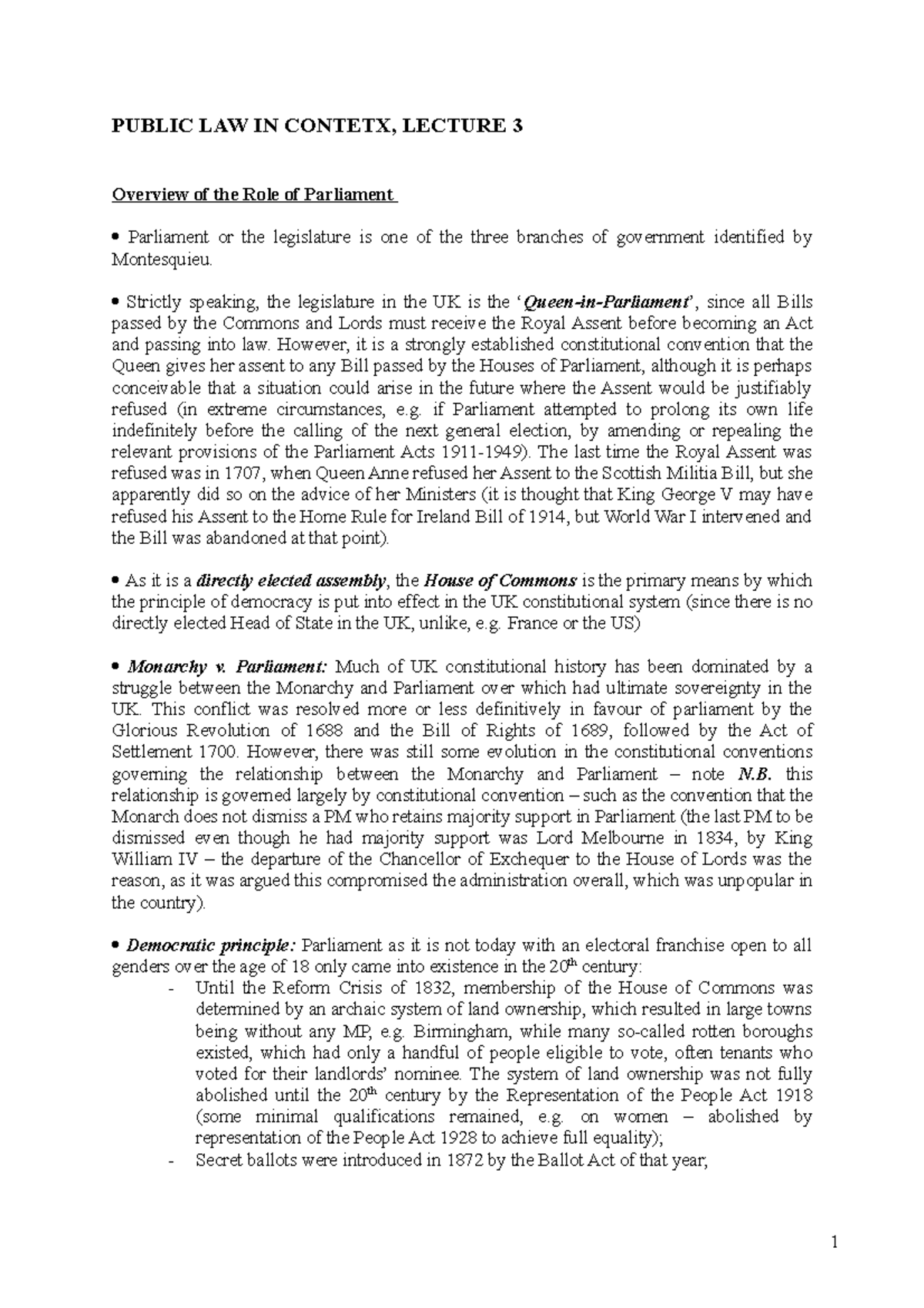 Lecture 3&4-Rule of Law and Parliamentary Sovereignty - PUBLIC LAW IN ...