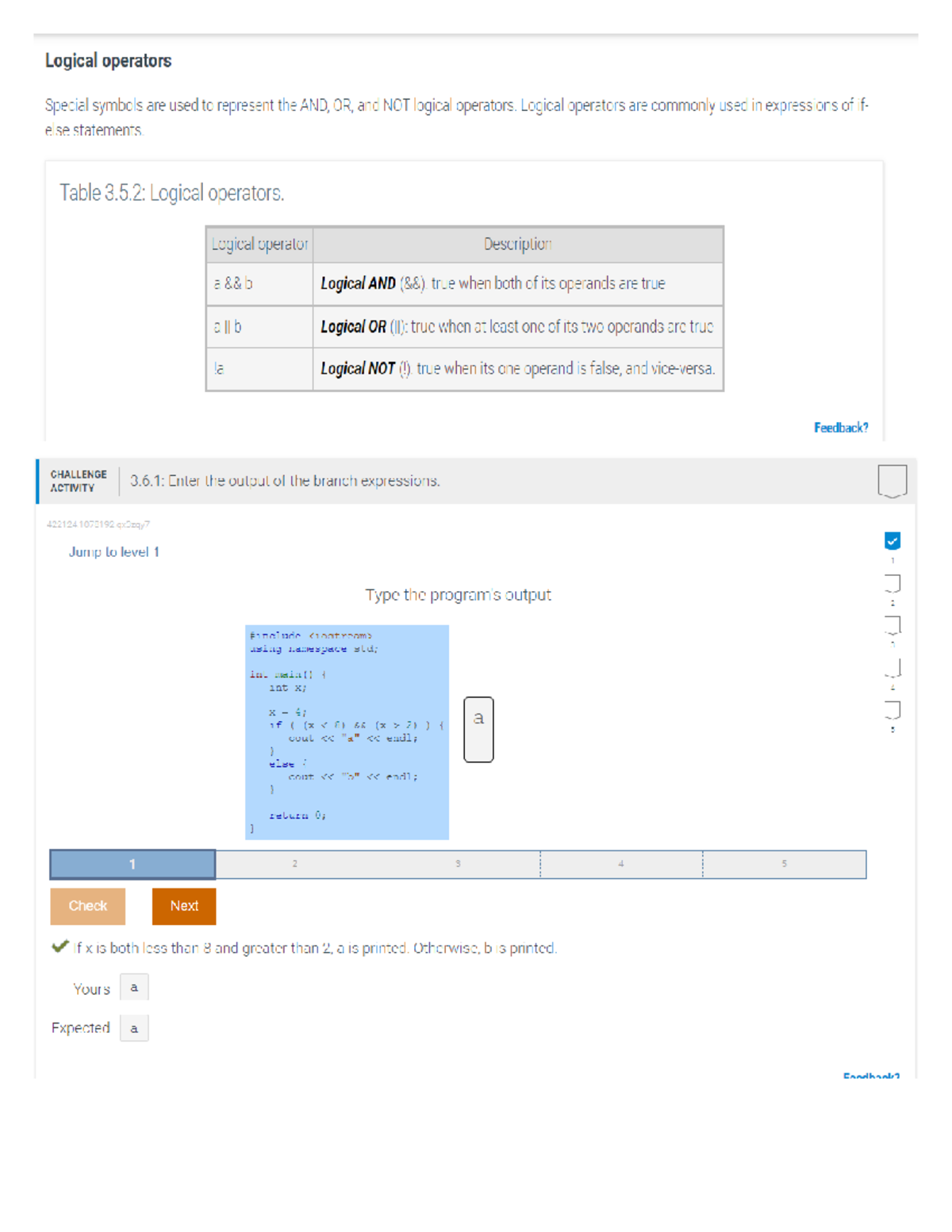 CS 141 Zybooks Challenge Activity 3.6.1 Enter The Output Of The Branch ...