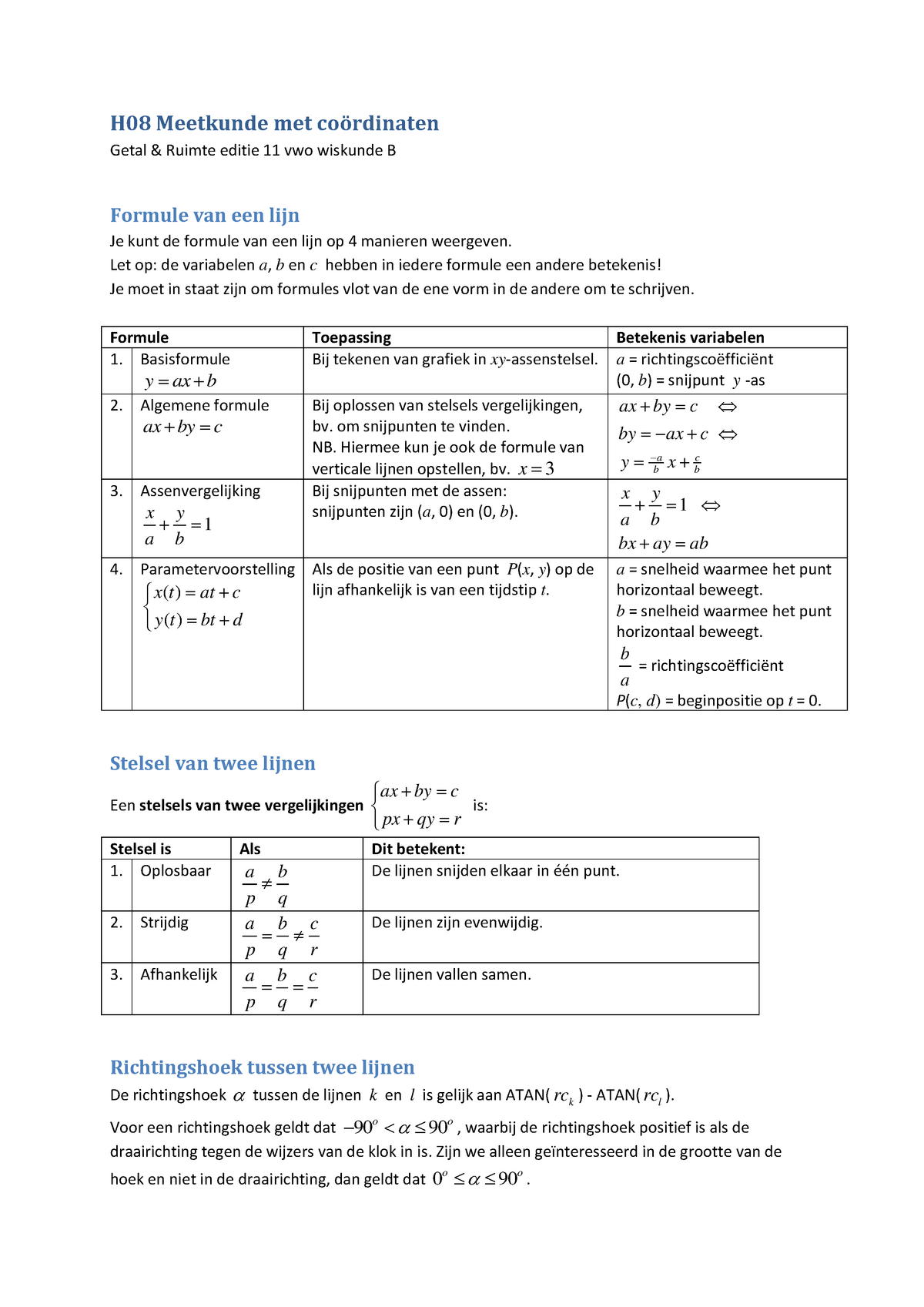 Samenvatting H8 Wis - Wisb Vwo 5 H8 - H08 Meetkunde Met Coördinaten ...