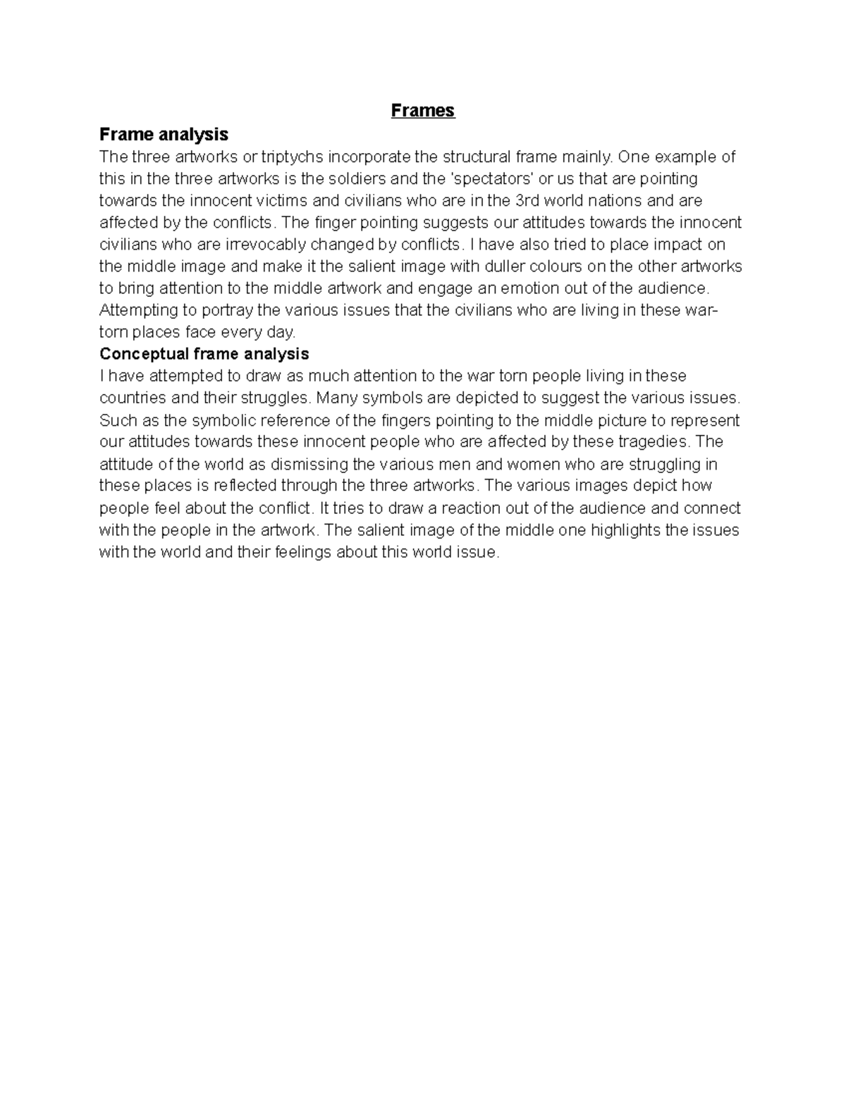 VA frames analysis Frames Frame analysis The three artworks or