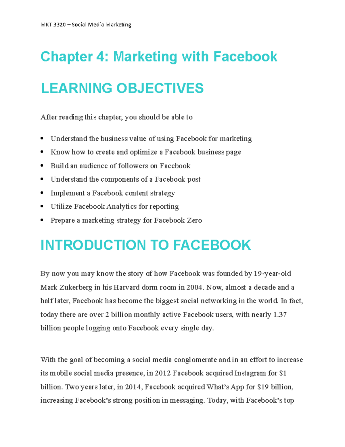 Chapter 4 - Marketing with Facebook - MKT 3320 – Social Media Marketing ...