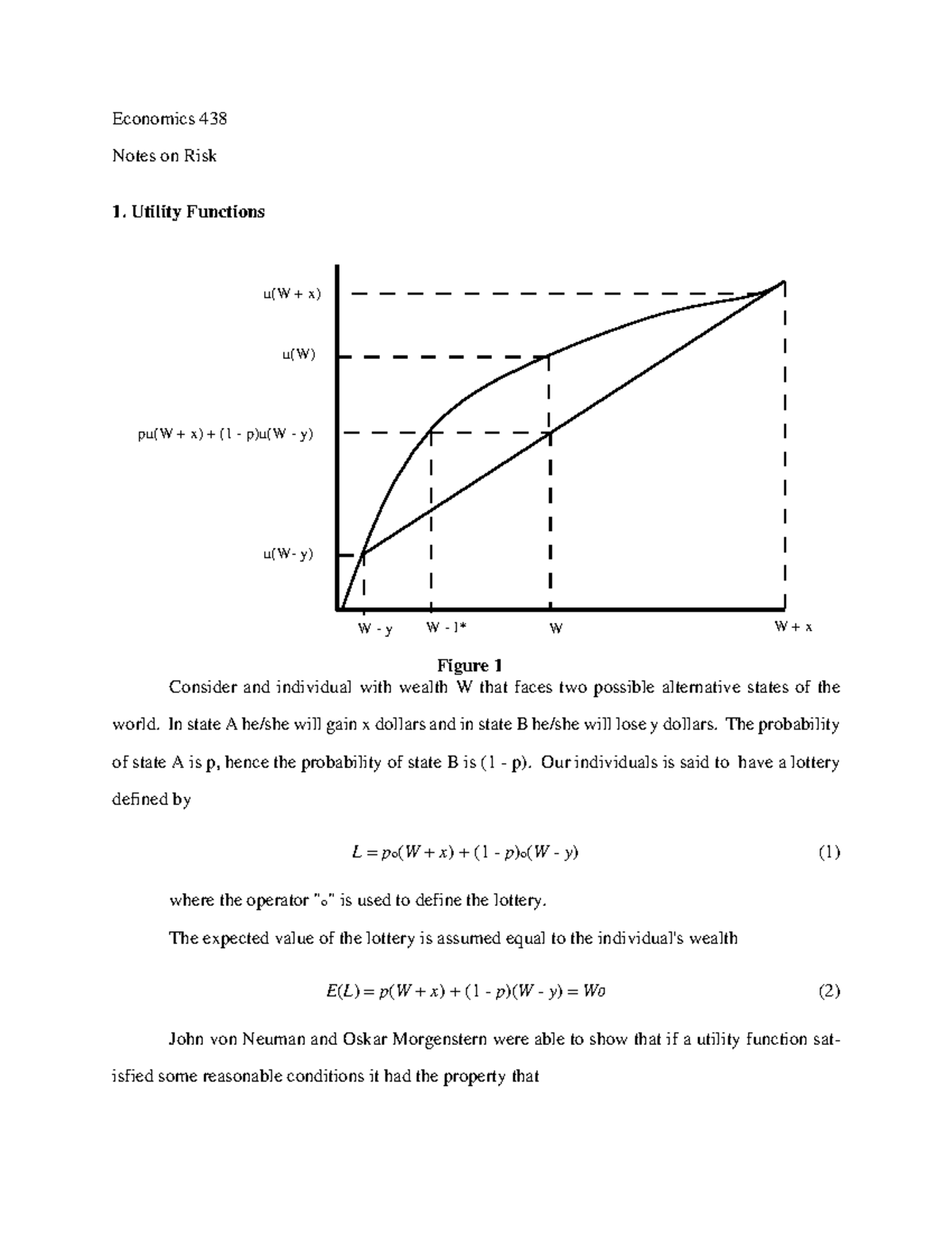 HO5 - law and economics materials - Economics 438 Notes on Risk Utility ...