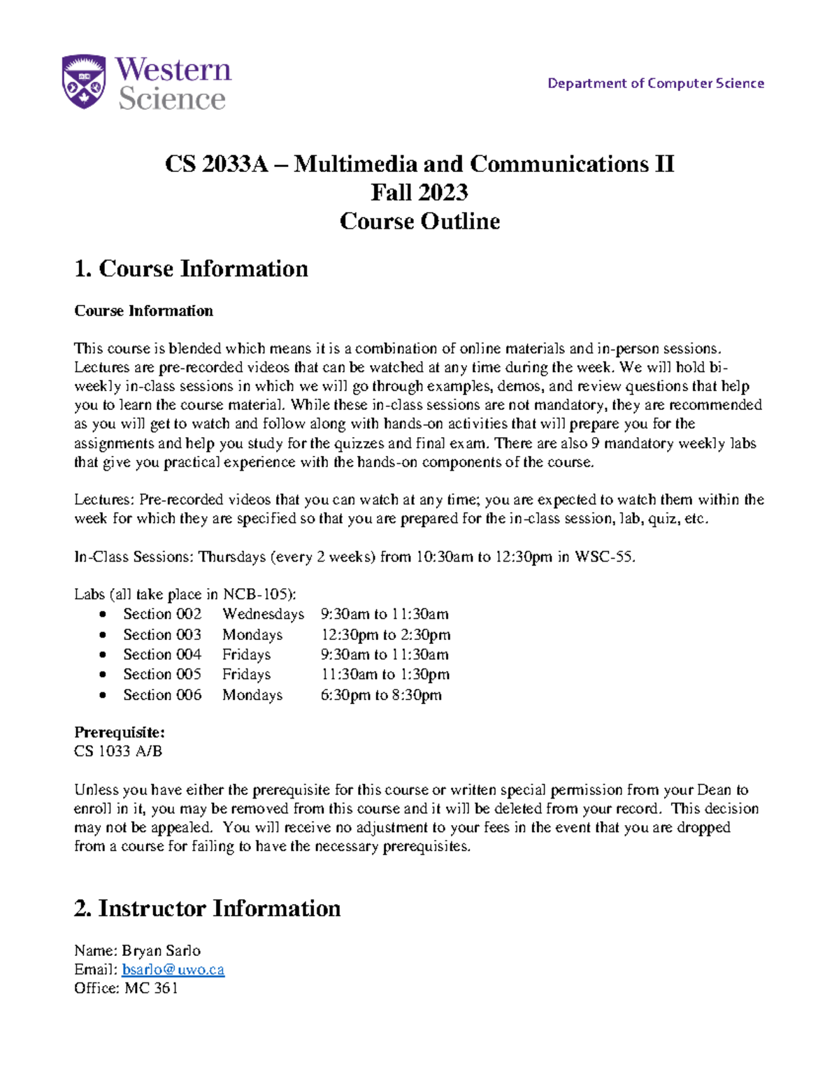 CS+151A+Outline - Department of Computer Science CS 2033A – Multimedia ...