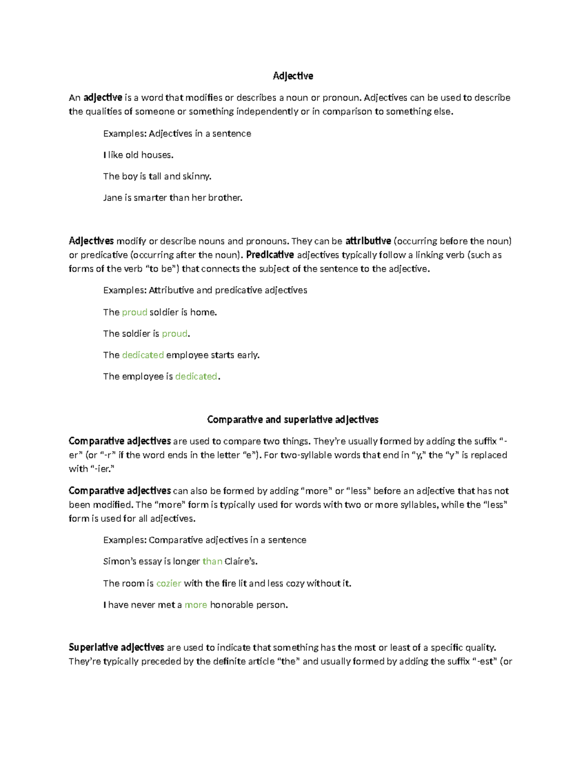 Adjective - lecture from a course - Adjective An adjective is a word ...
