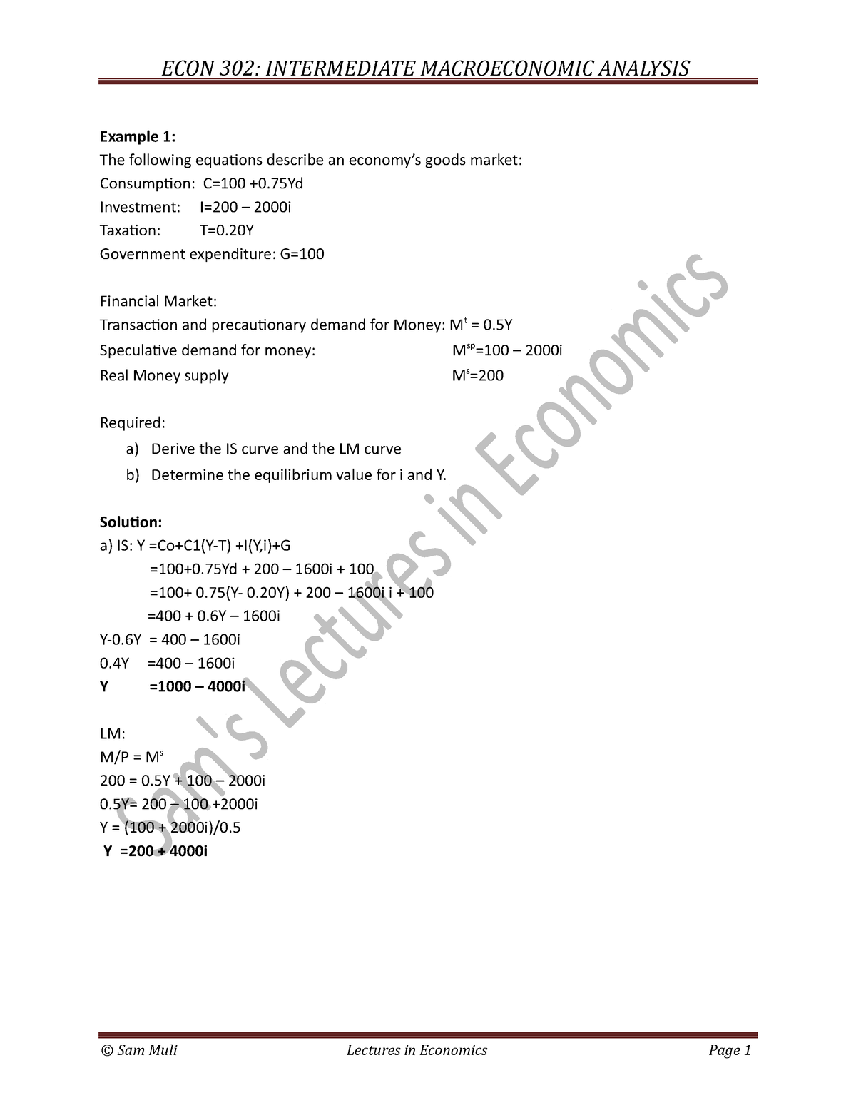 Lecture 4 - Questions - ECON 302: INTERMEDIATE MACROECONOMIC ANALYSIS ...