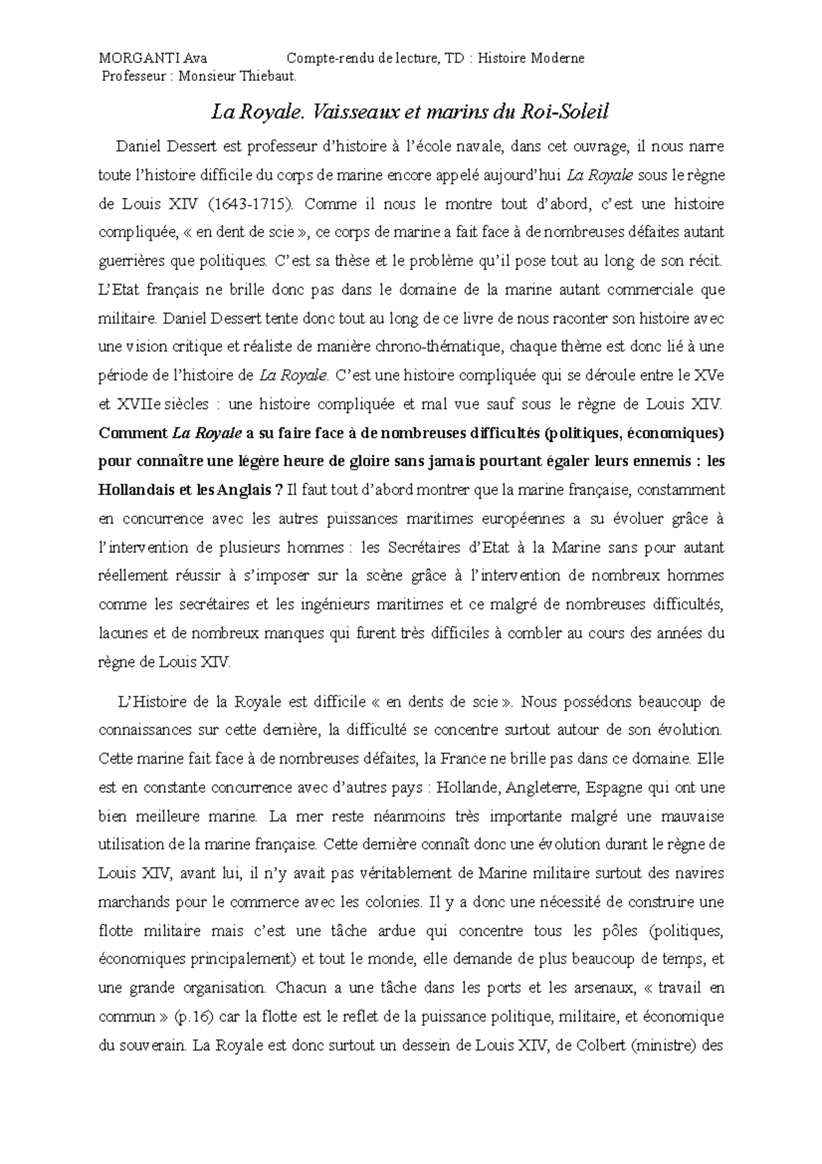 Compte-rendu de lecture Histoire Moderne - Professeur : Monsieur ...