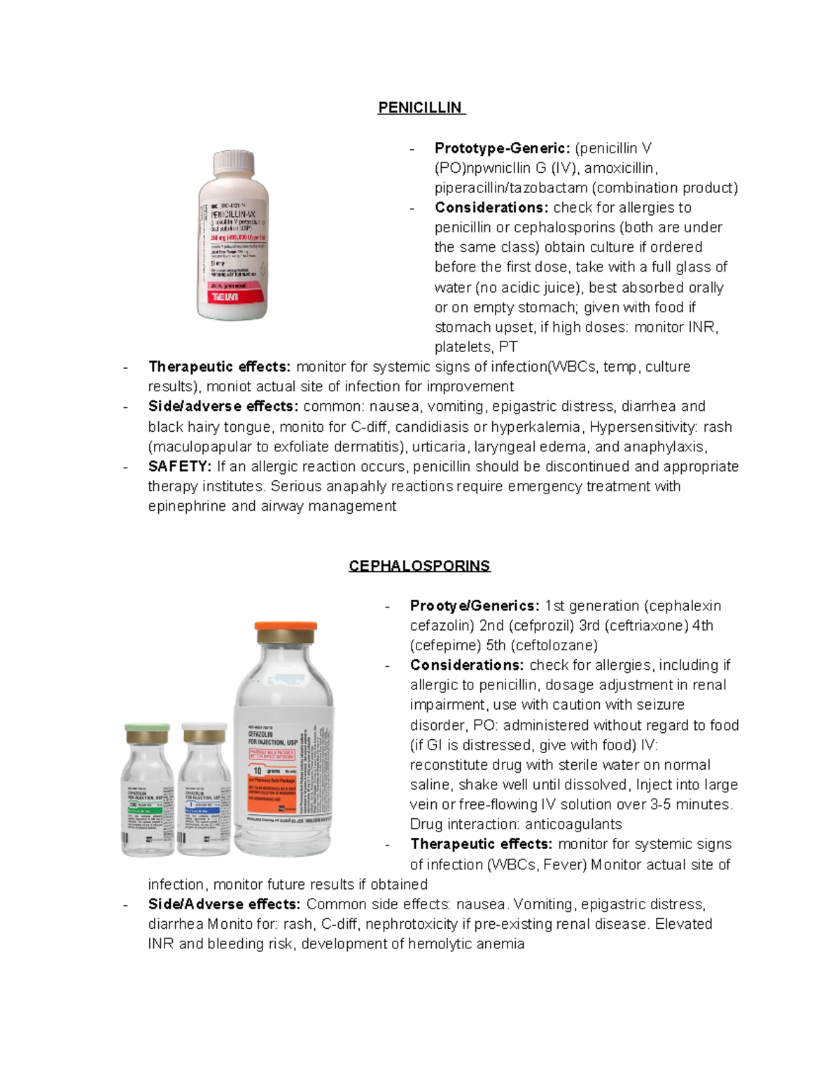 Untitled document - Pharmacology practice, drug names, contradictions ...