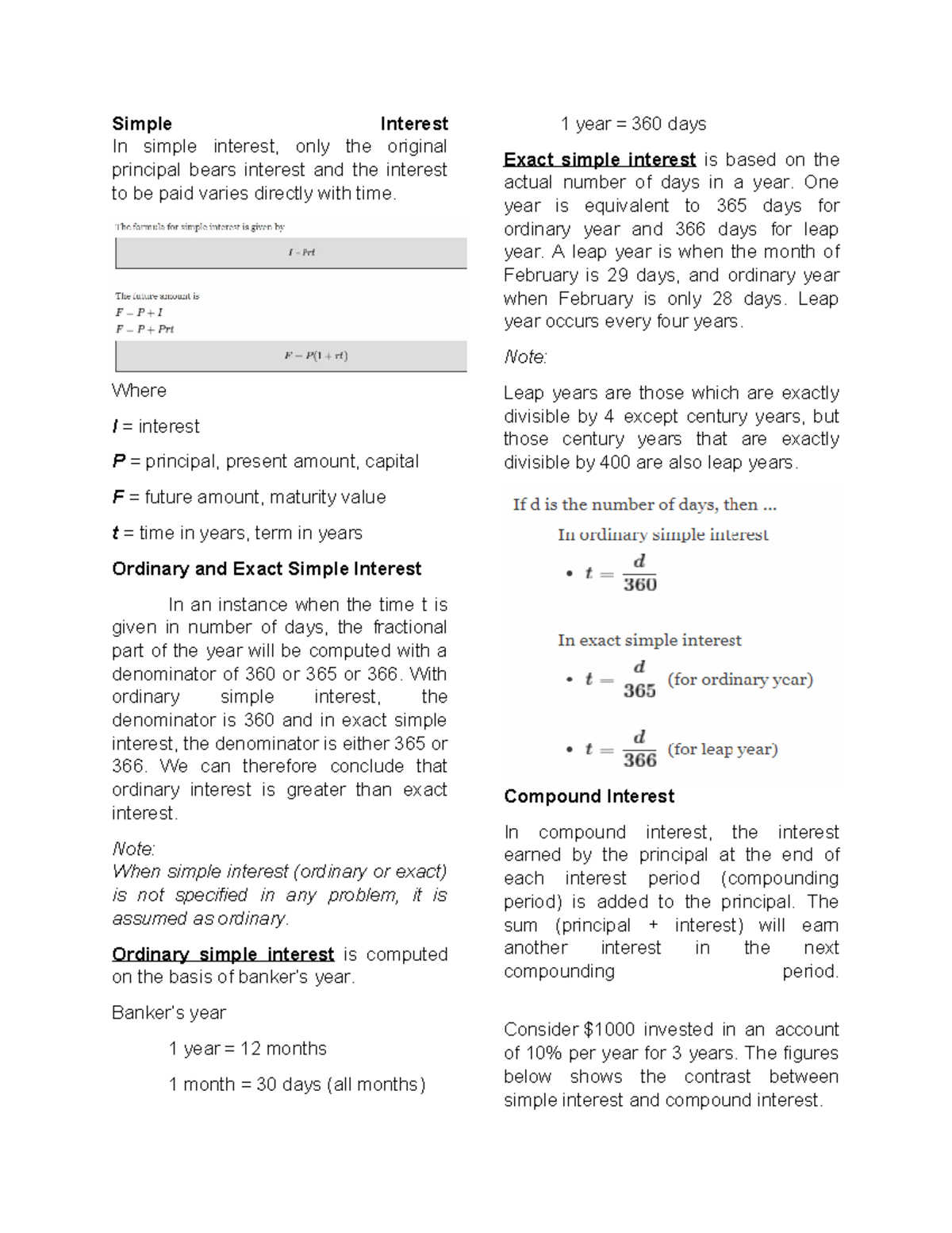 Economy Notes - Simple Interest In simple interest, only the original ...