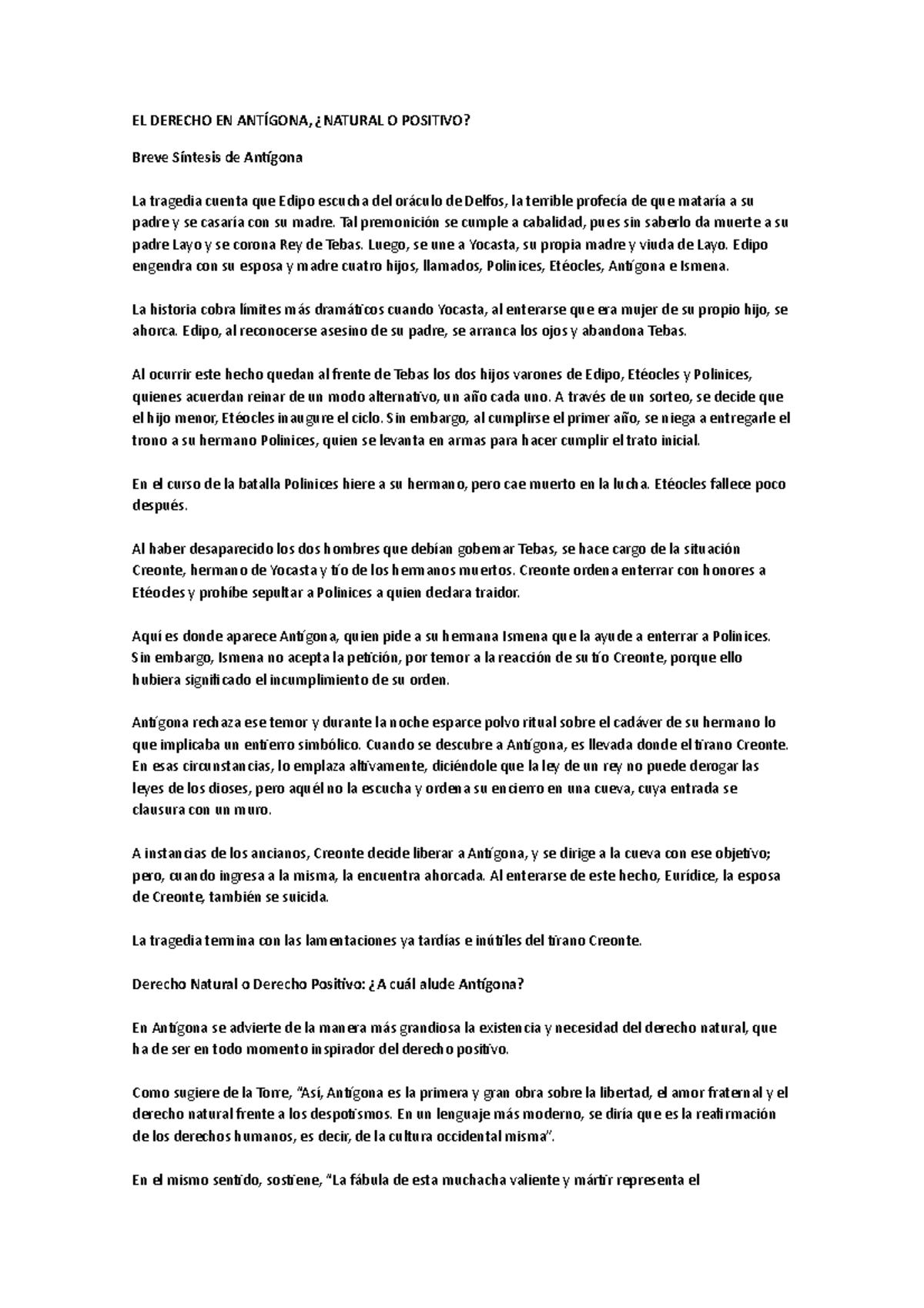 Resena Antigona Y El Iusnaturalismo Docsity