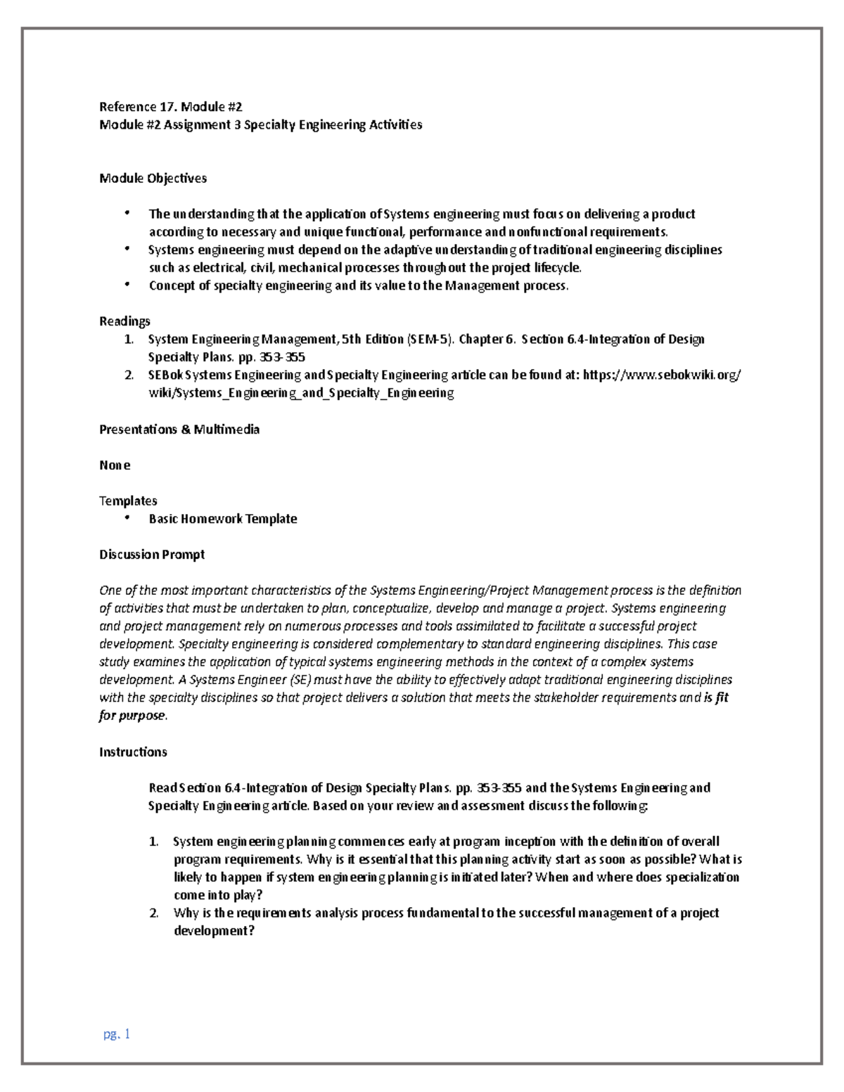 Reference 17 Specialty Engineering - Reference 17. Module # Module #2 ...