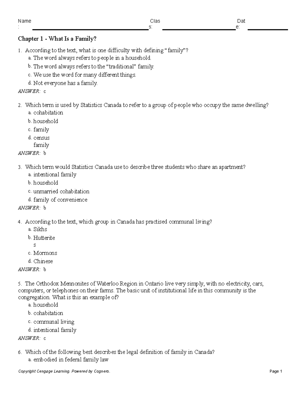 Chapter 1 What Is a Family - Chapter 1 - What Is a Family? 1. According ...