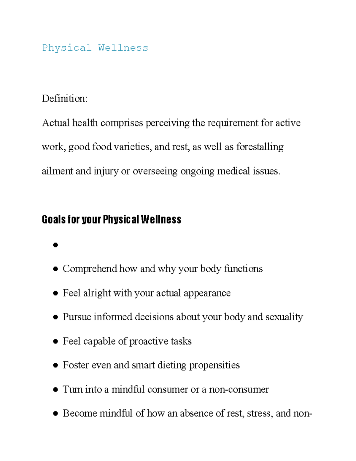 Physical Wellness lecture notes Physical Wellness Definition