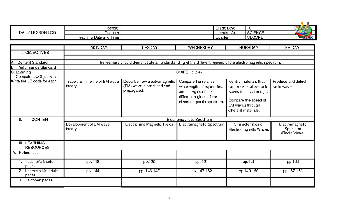 2ND Quarter - Weekly Lesson Log - DAILY LESSON LOG School Grade Level ...