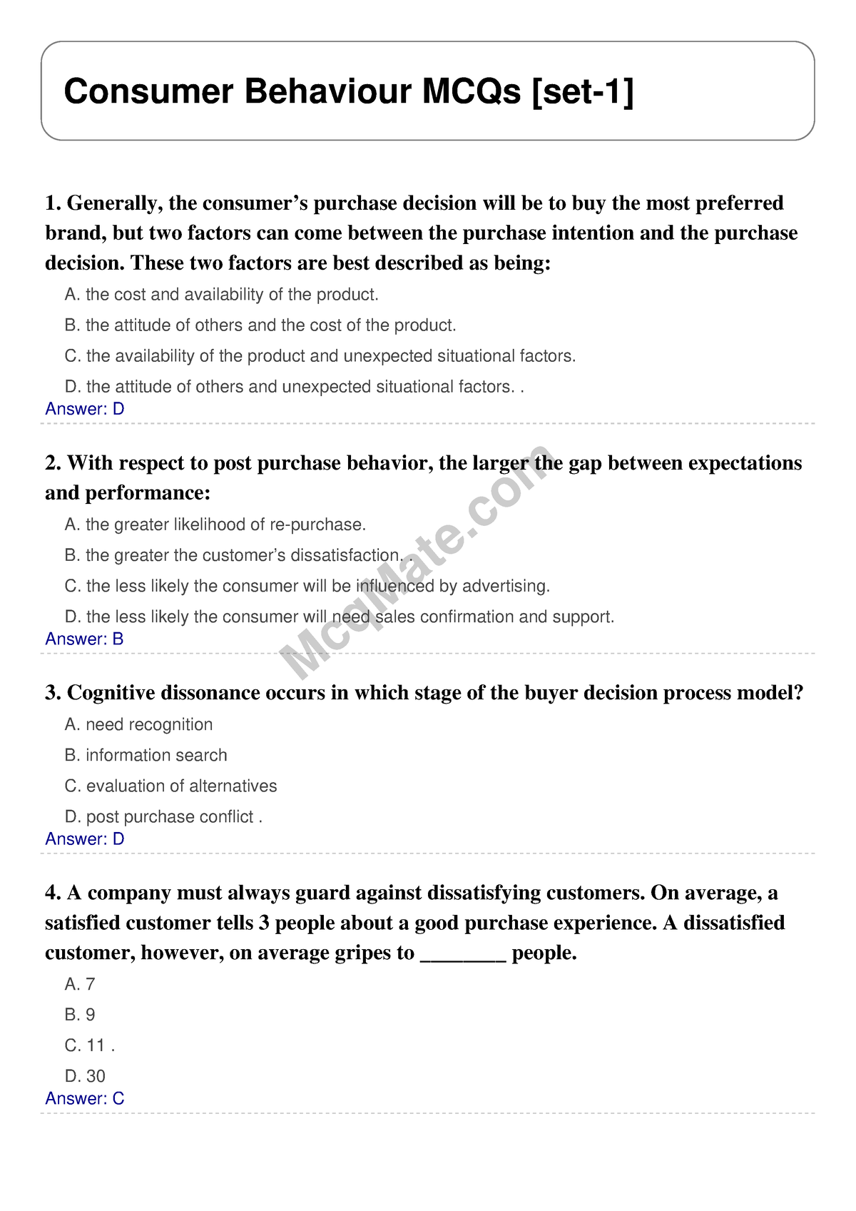 Consumer-behaviour-set-1 (mcqmate - McqMate Consumer Behaviour MCQs ...