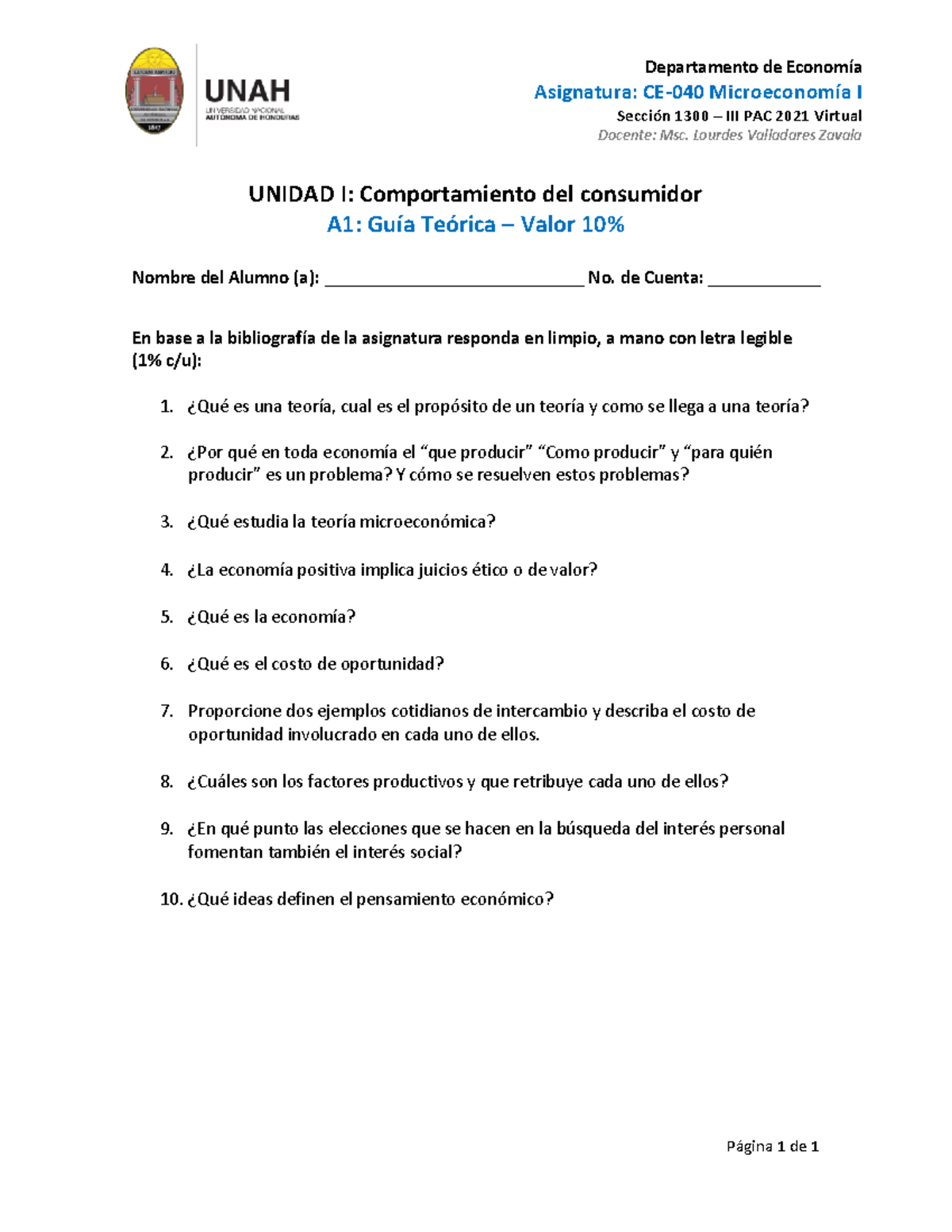 A1 Guia Teórica Primer Parcial Microeconomia - Microeconomía I - UNAH ...