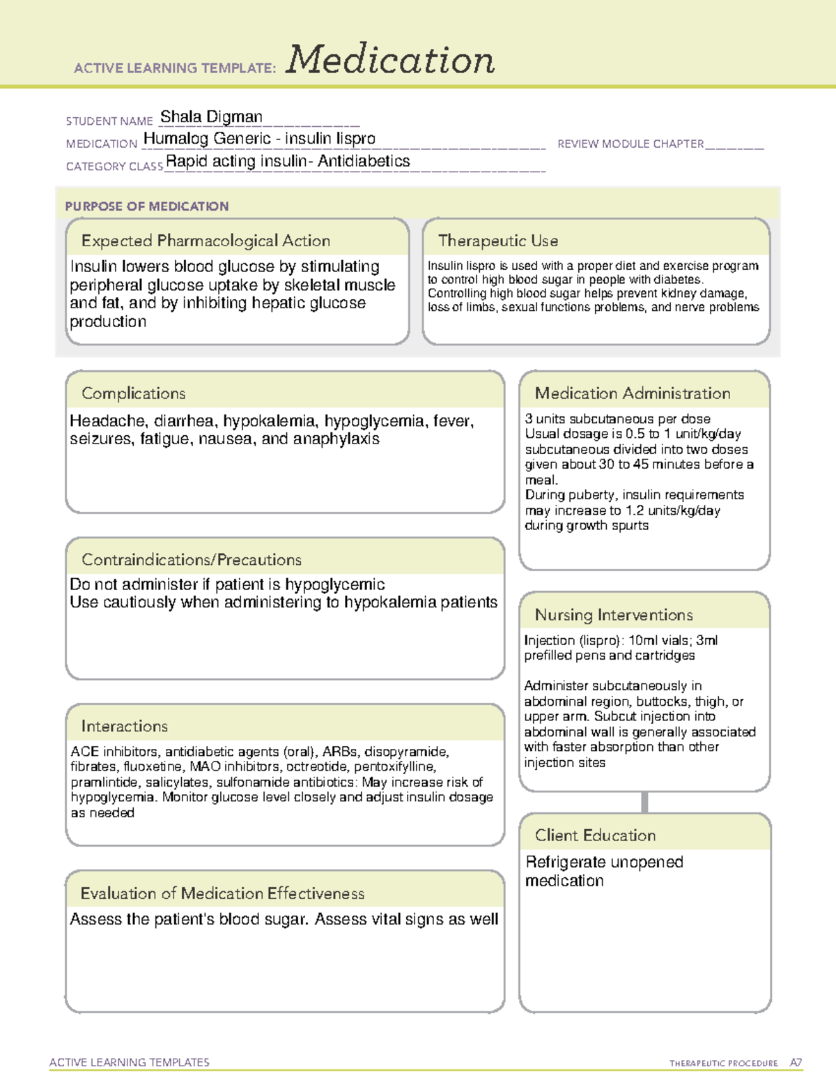 Humalog Medication template - ACTIVE LEARNING TEMPLATES THERAPEUTIC ...