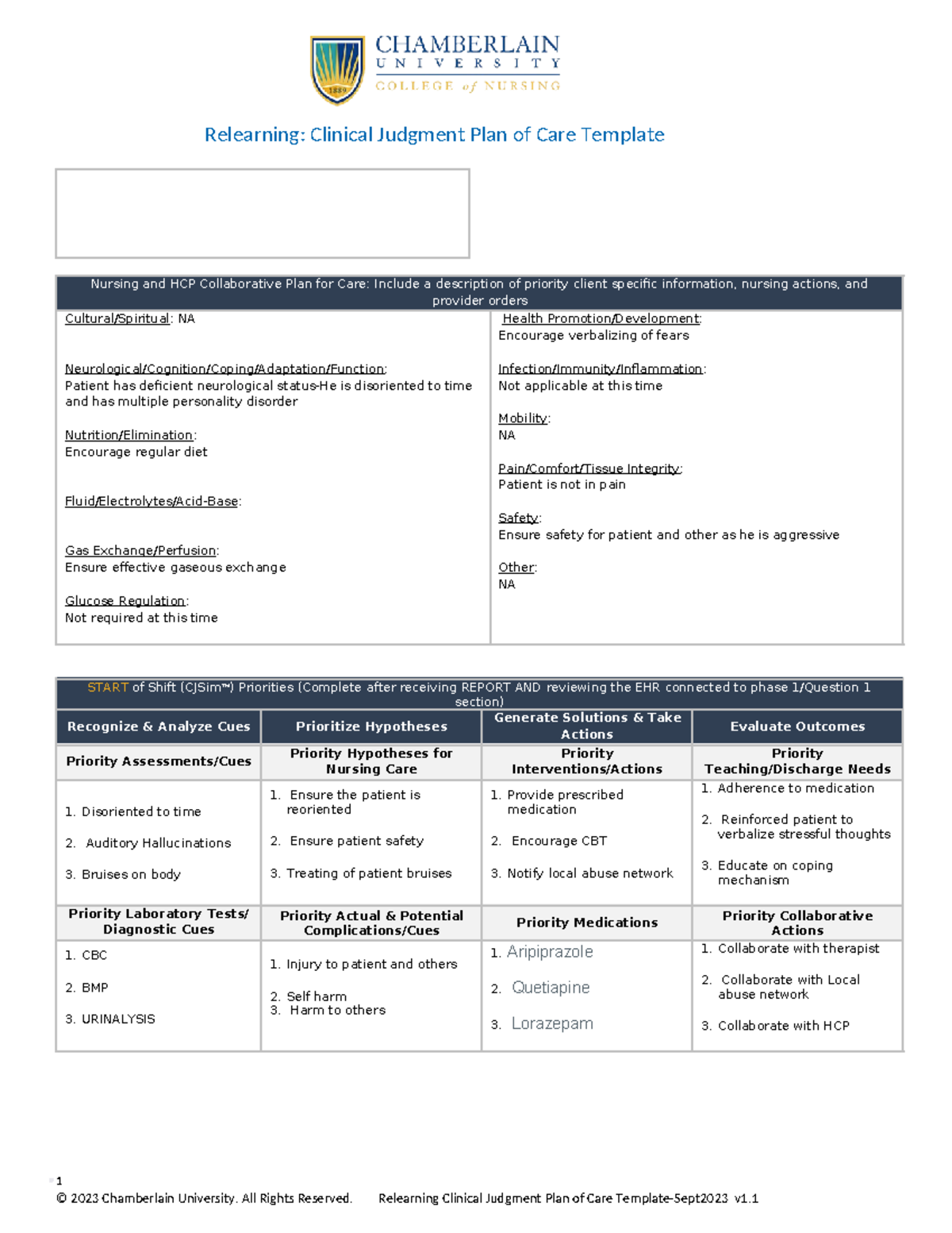 CARE PLAN 1 (1) - care plan - Relearning: Clinical Judgment Plan of ...