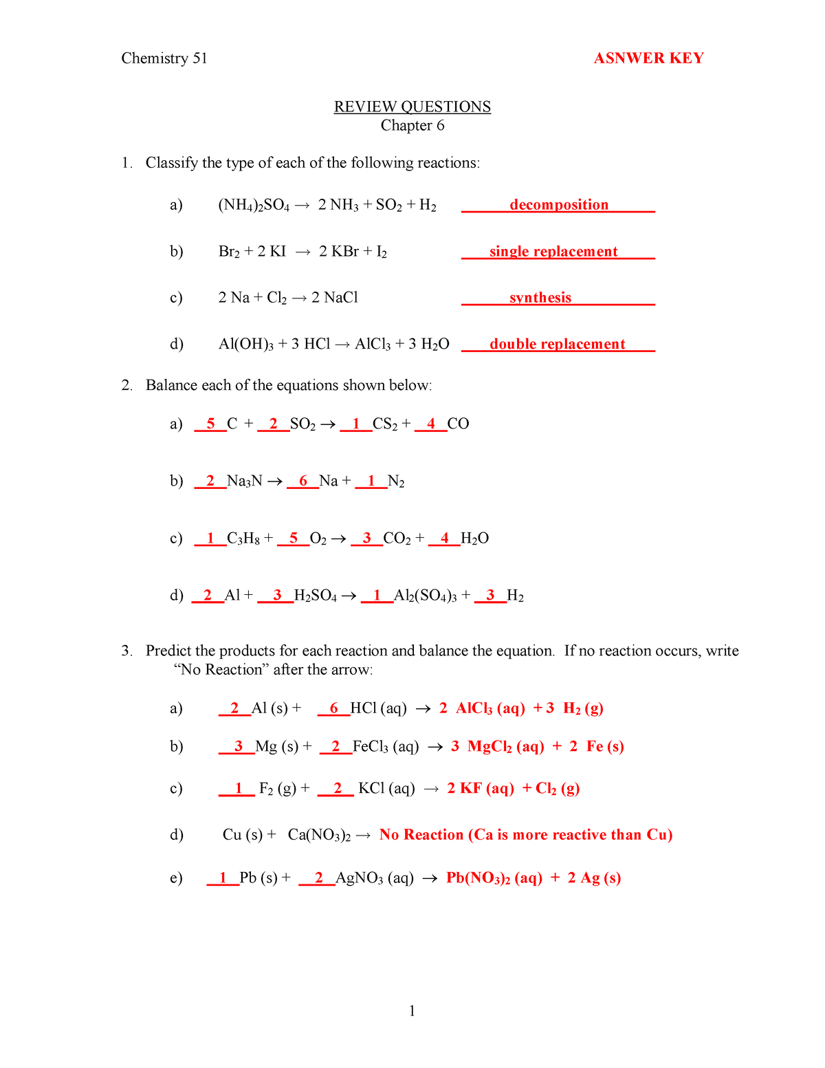 Userdatapaziras Chem 51HW 06ANS - Chemistry 51 ASNWER KEY REVIEW ...