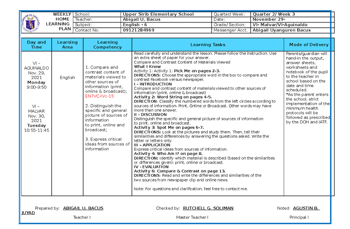 WHLP-Q2-WEEK 3 - IT CAN HELP - WEEKLY HOME LEARNING PLAN School: Upper ...