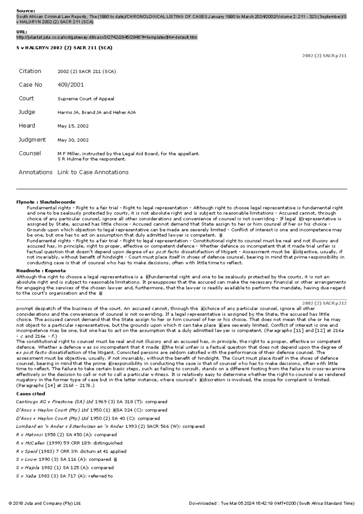 S v Halgryn 2002 (2) SACR 211 (SCA) - Source: South African Criminal ...