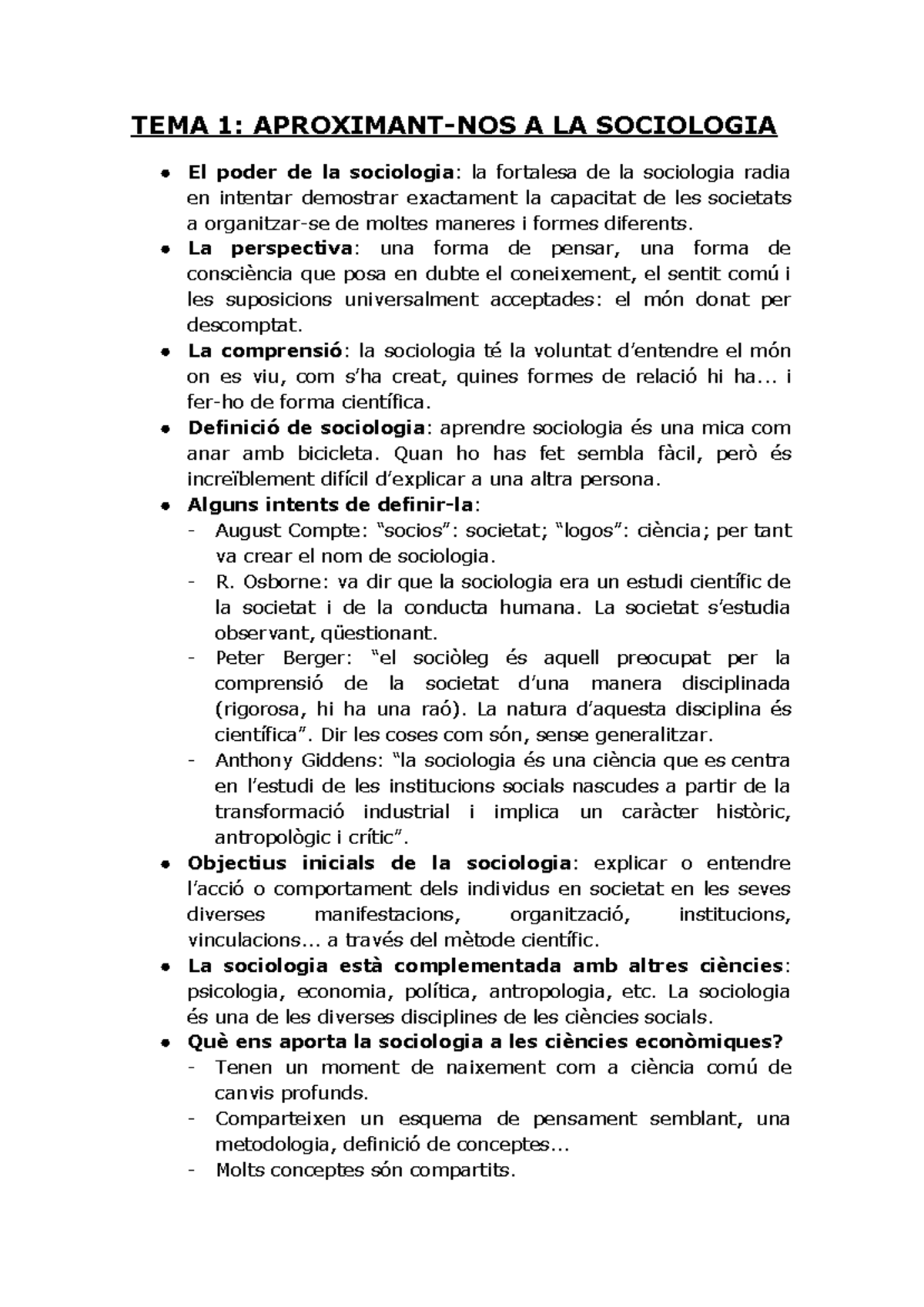TEMA 1 - Resumen del tema 1 de sociologia bien estructurado y se ...