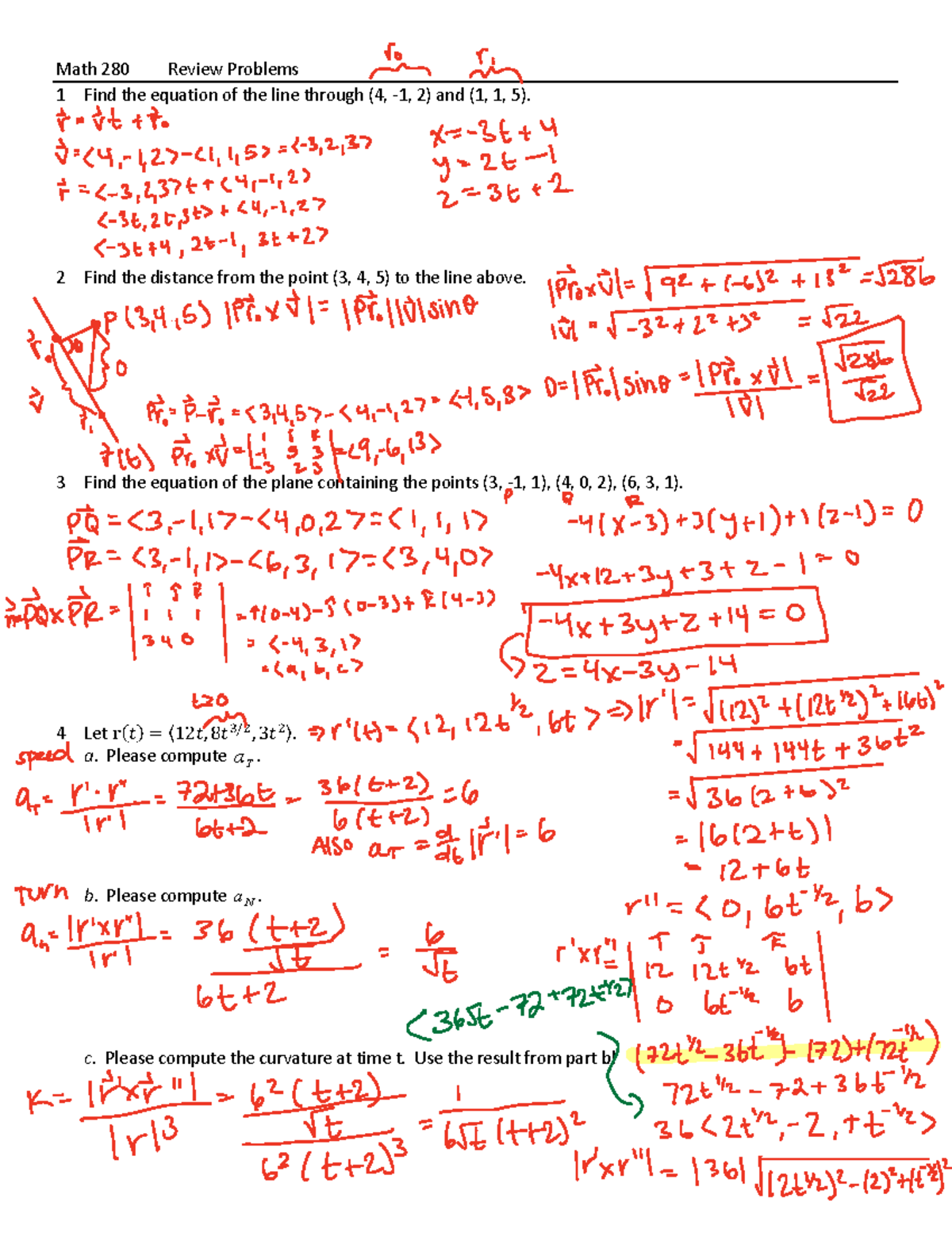 Math+280+Practice+Final - Math 280 Review Problems 1 Find the equation ...