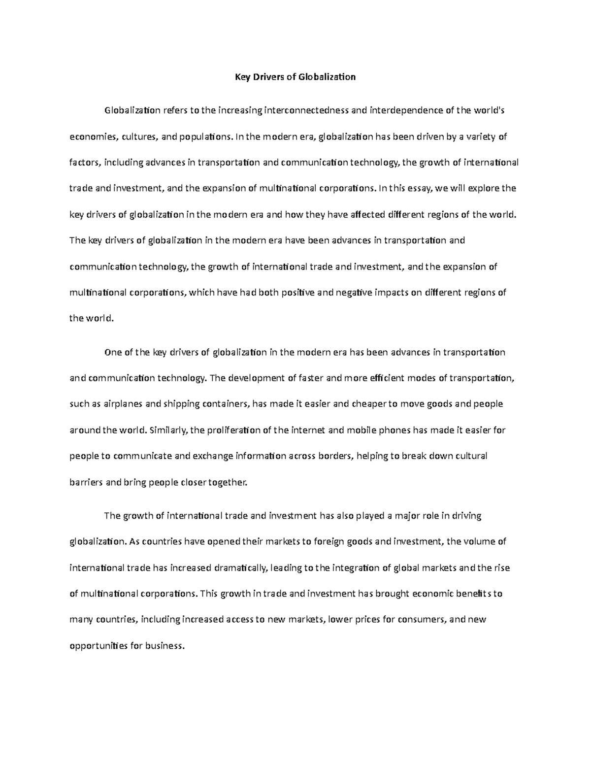 drivers of globalization essay